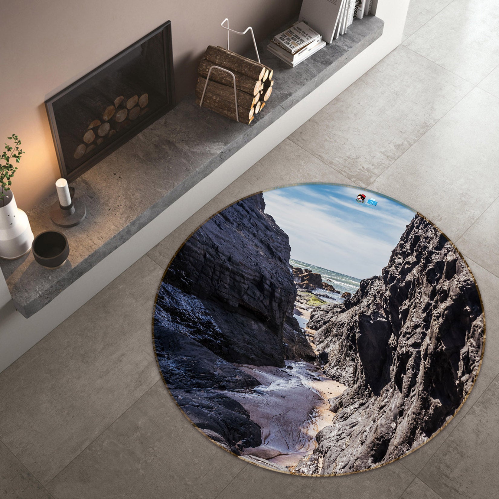 3D Mountains Rivers 69216 Round Non Slip Rug Mat