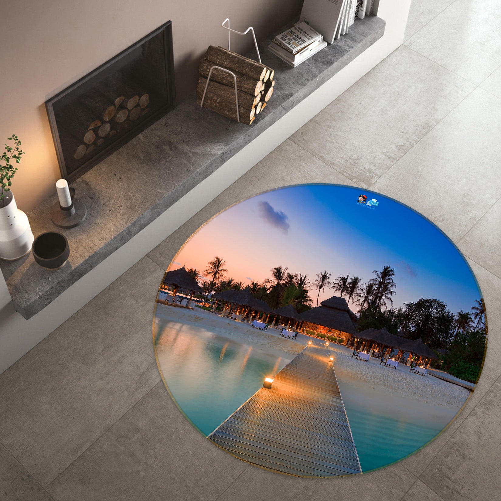 3D Beach Bridge 72248 Round Non Slip Rug Mat