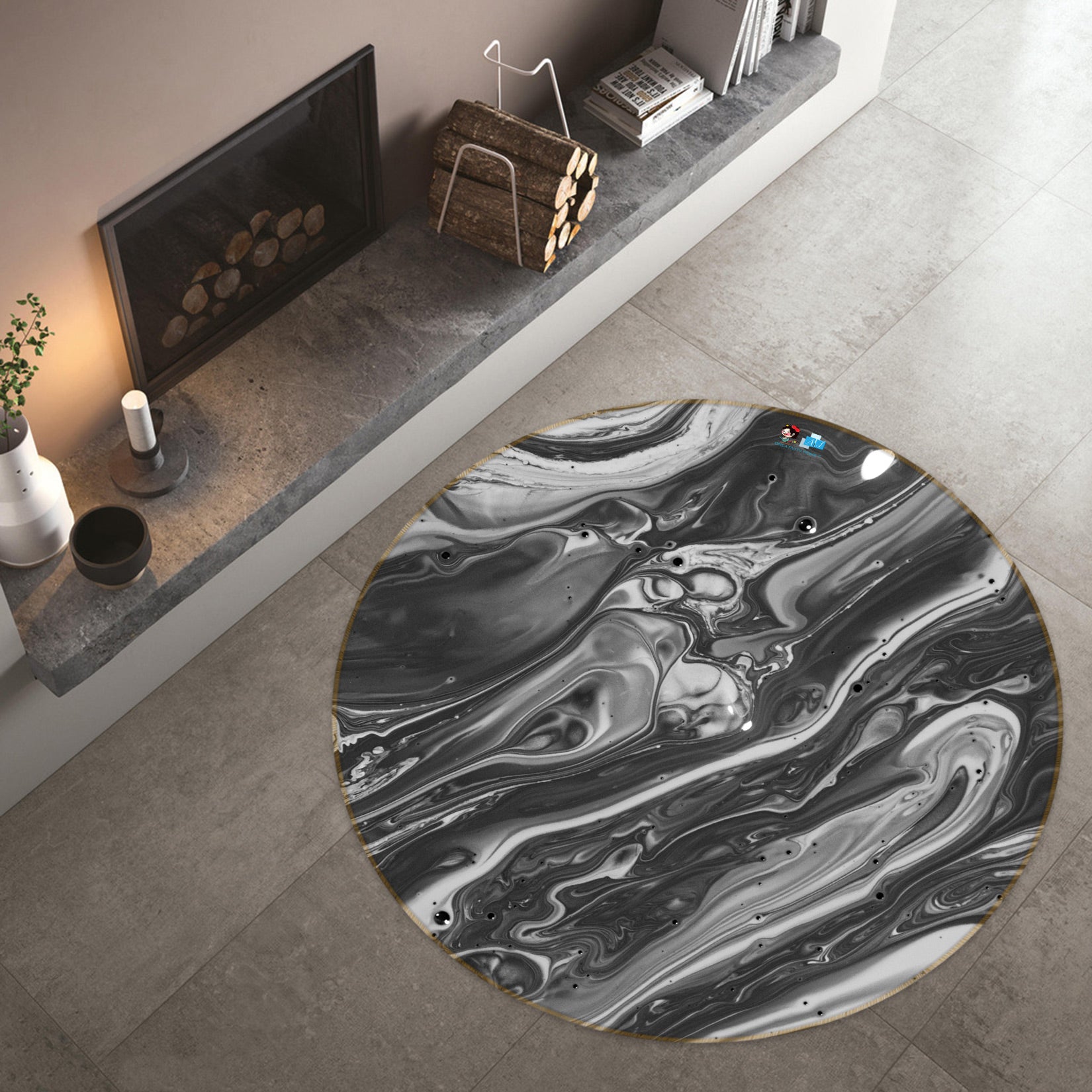3D Black Lines 81245 Round Non Slip Rug Mat