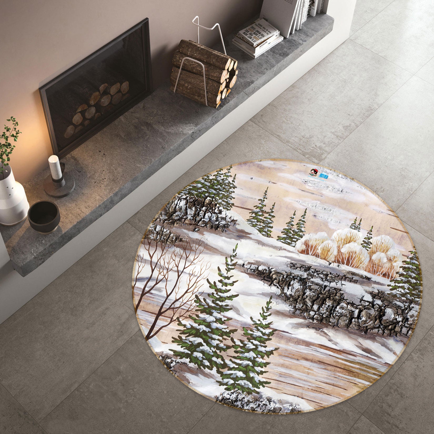 3D Hand Painted Snow Scene 72149 Round Non Slip Rug Mat