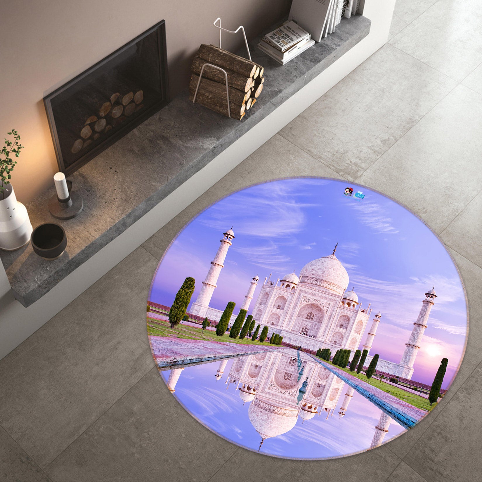 3D White Building 72185 Round Non Slip Rug Mat
