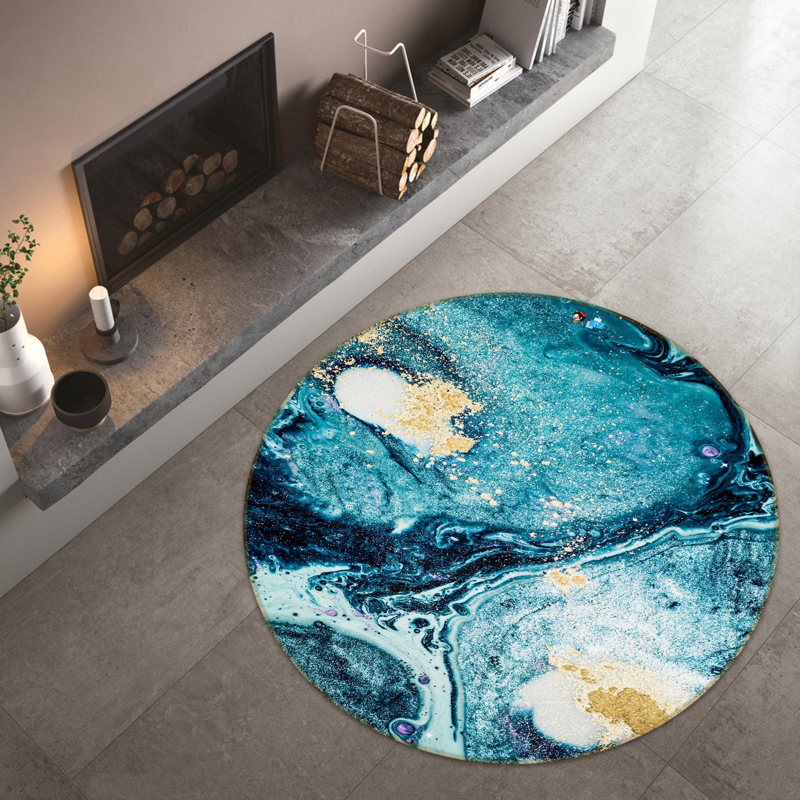 3D Blue Green Texture 69235 Round Non Slip Rug Mat