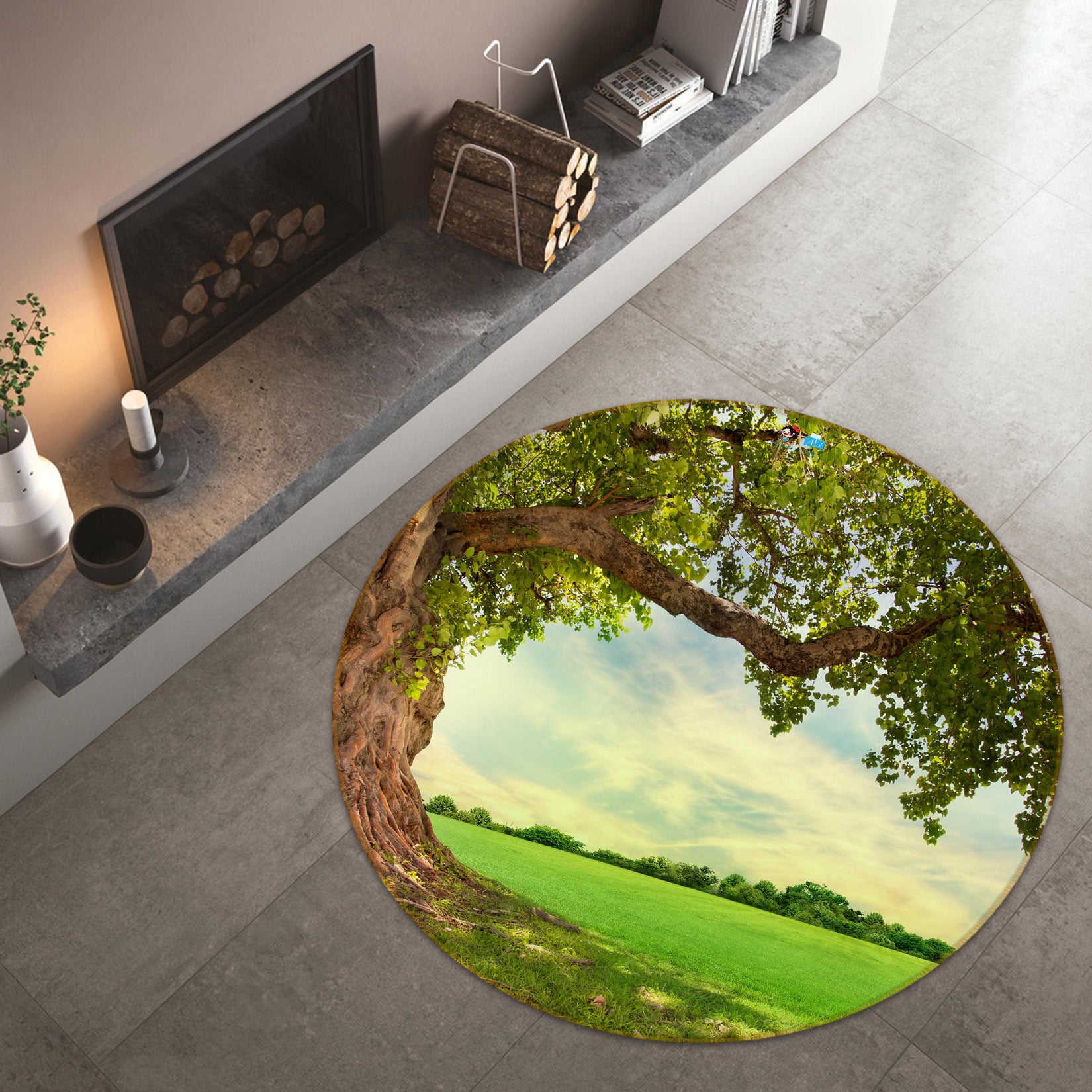 3D Trees 73021 Round Non Slip Rug Mat
