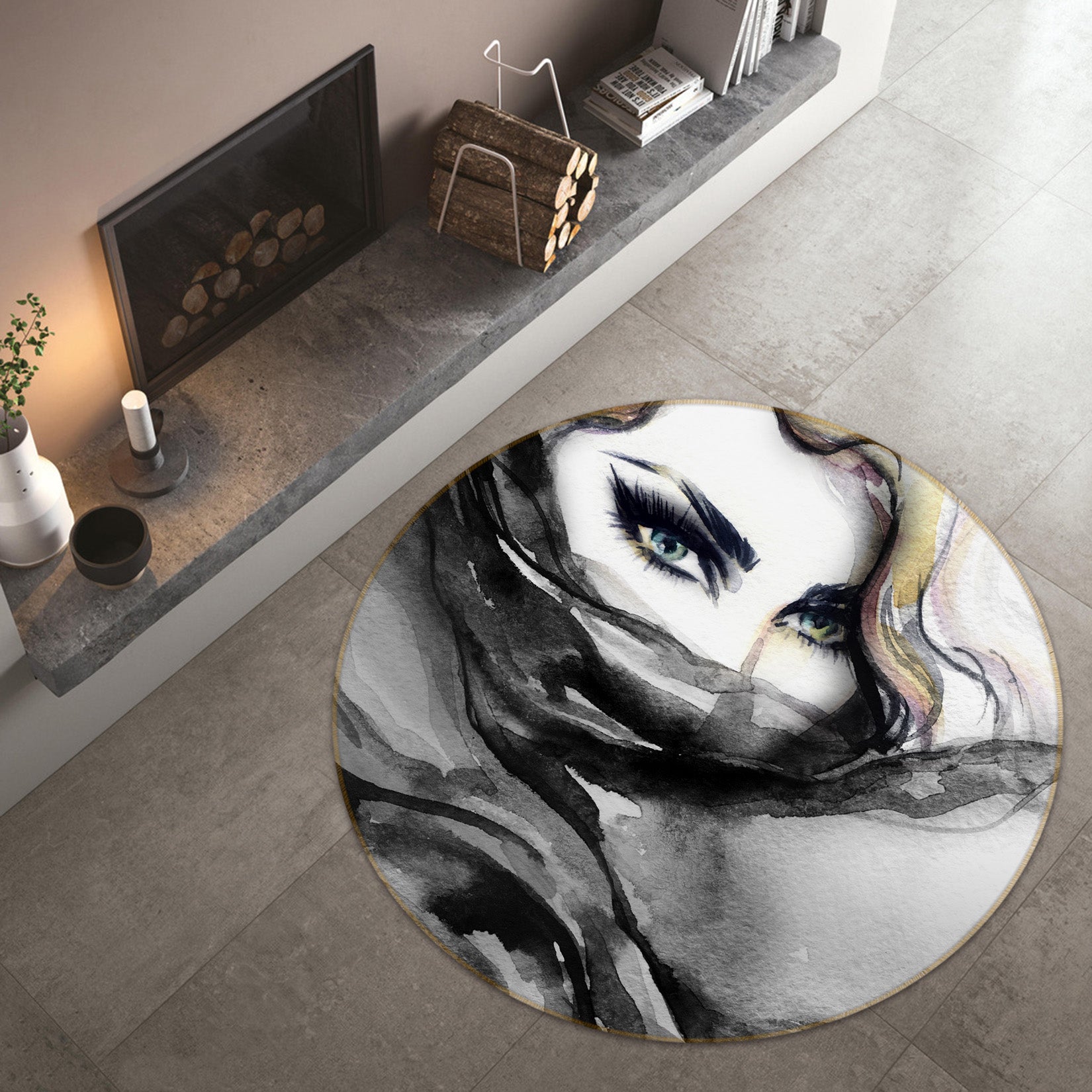 3D Beautiful Girl 37016 Round Non Slip Rug Mat