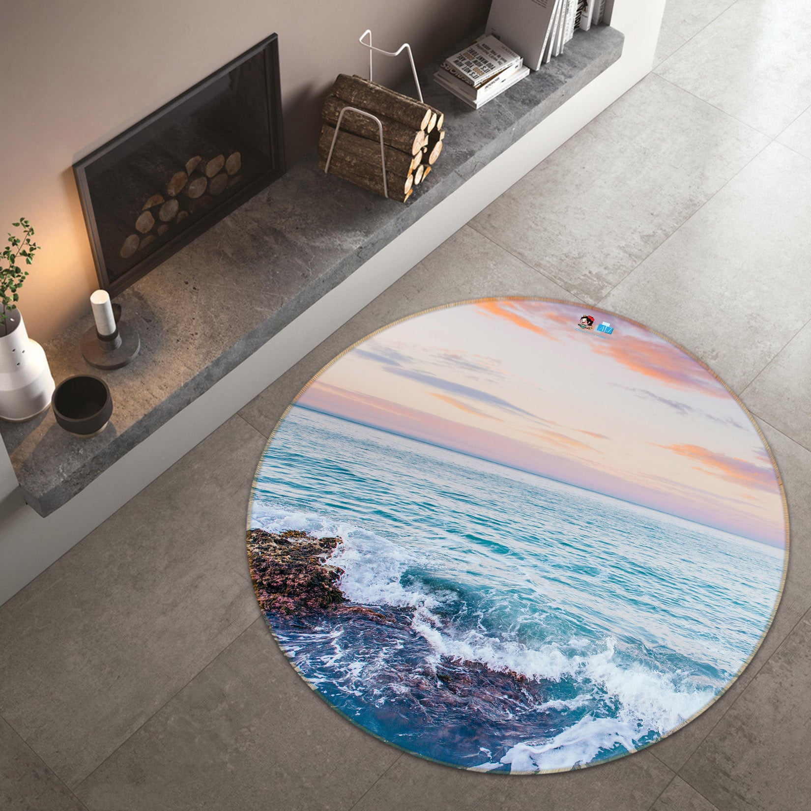 3D Seaside 81112 Round Non Slip Rug Mat