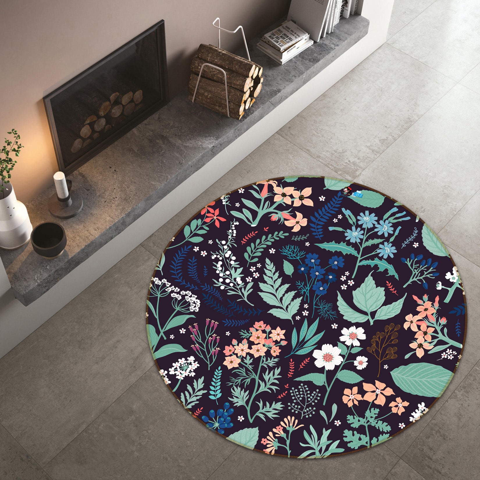 3D Flower Pattern 64152 Round Non Slip Rug Mat