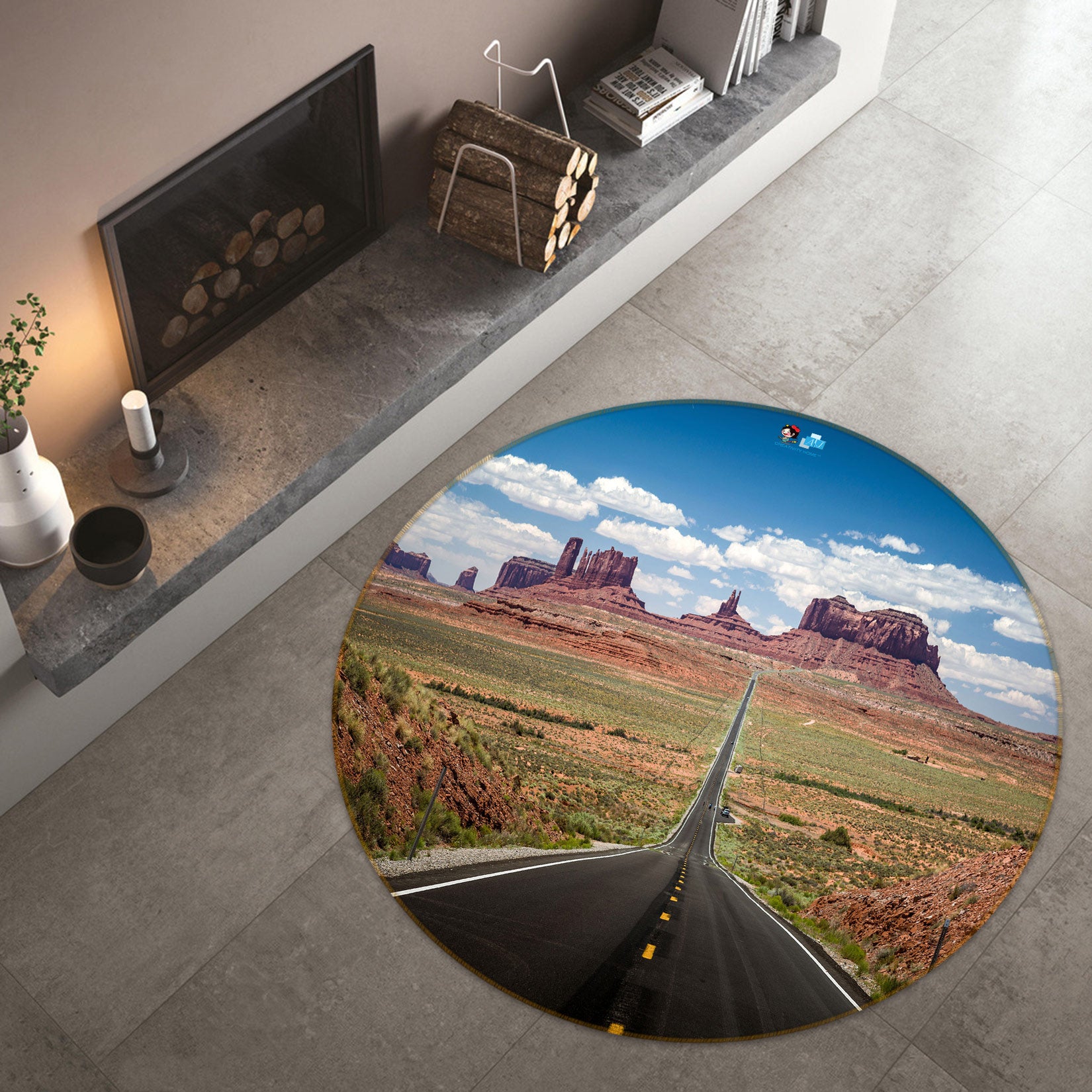3D Highway 72193 Round Non Slip Rug Mat