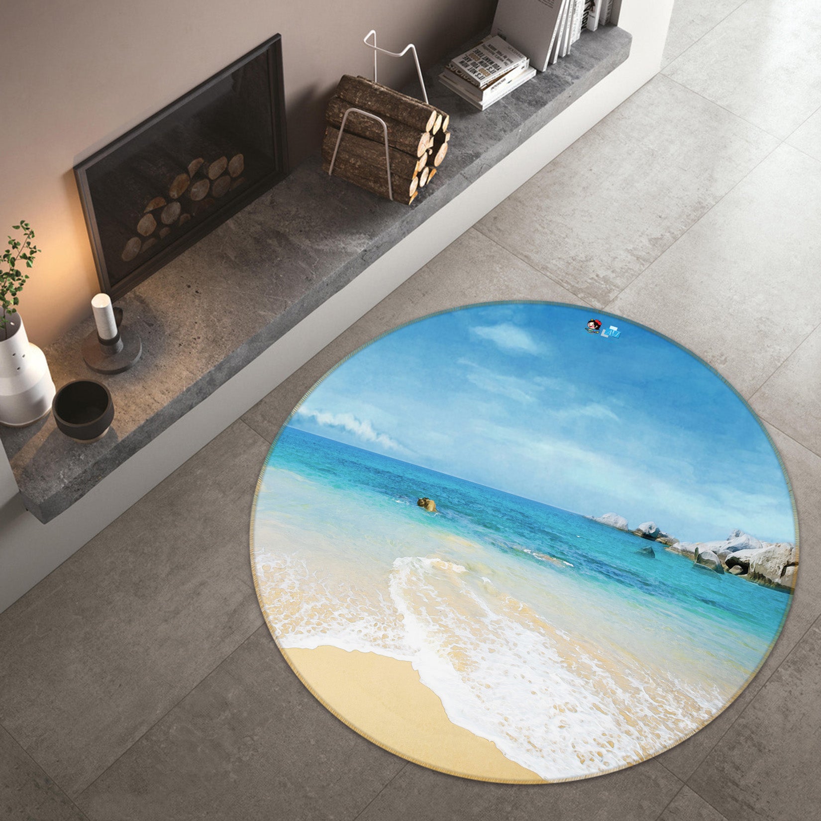 3D Beach 74077 Round Non Slip Rug Mat