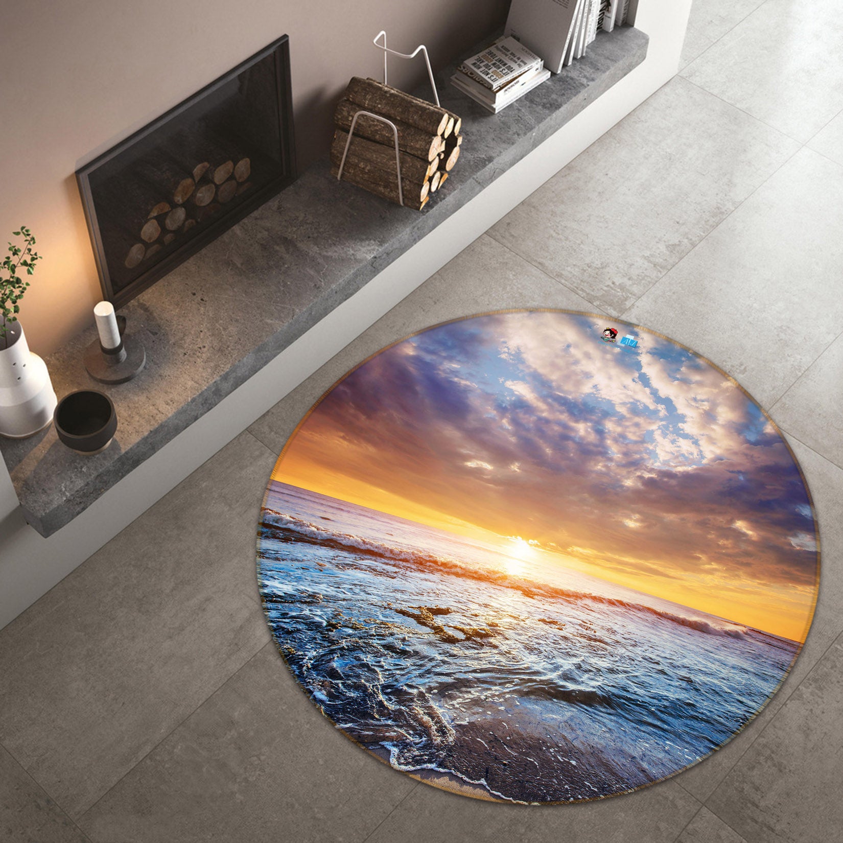 3D Sea Surface 81107 Round Non Slip Rug Mat
