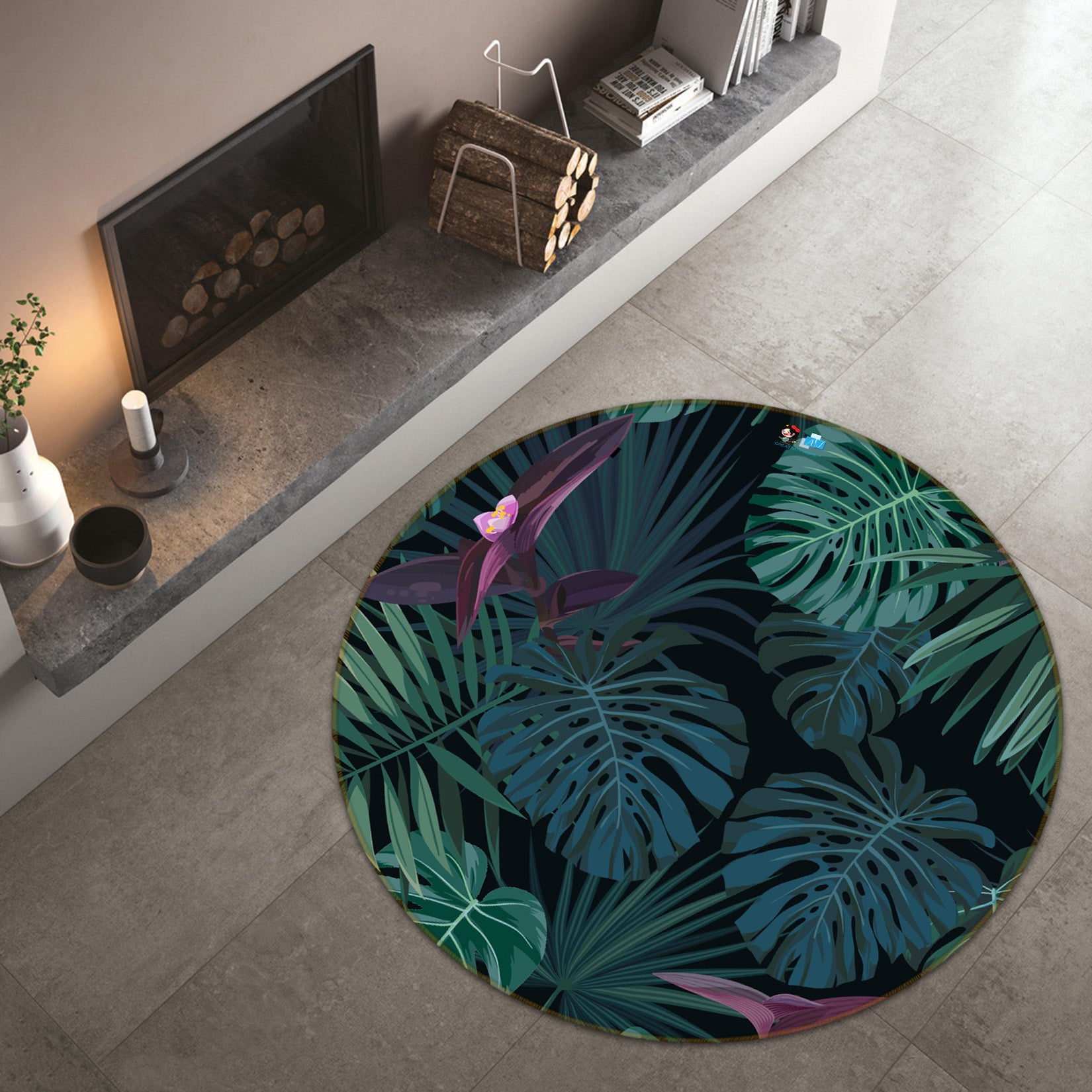 3D Leaves 71226 Round Non Slip Rug Mat