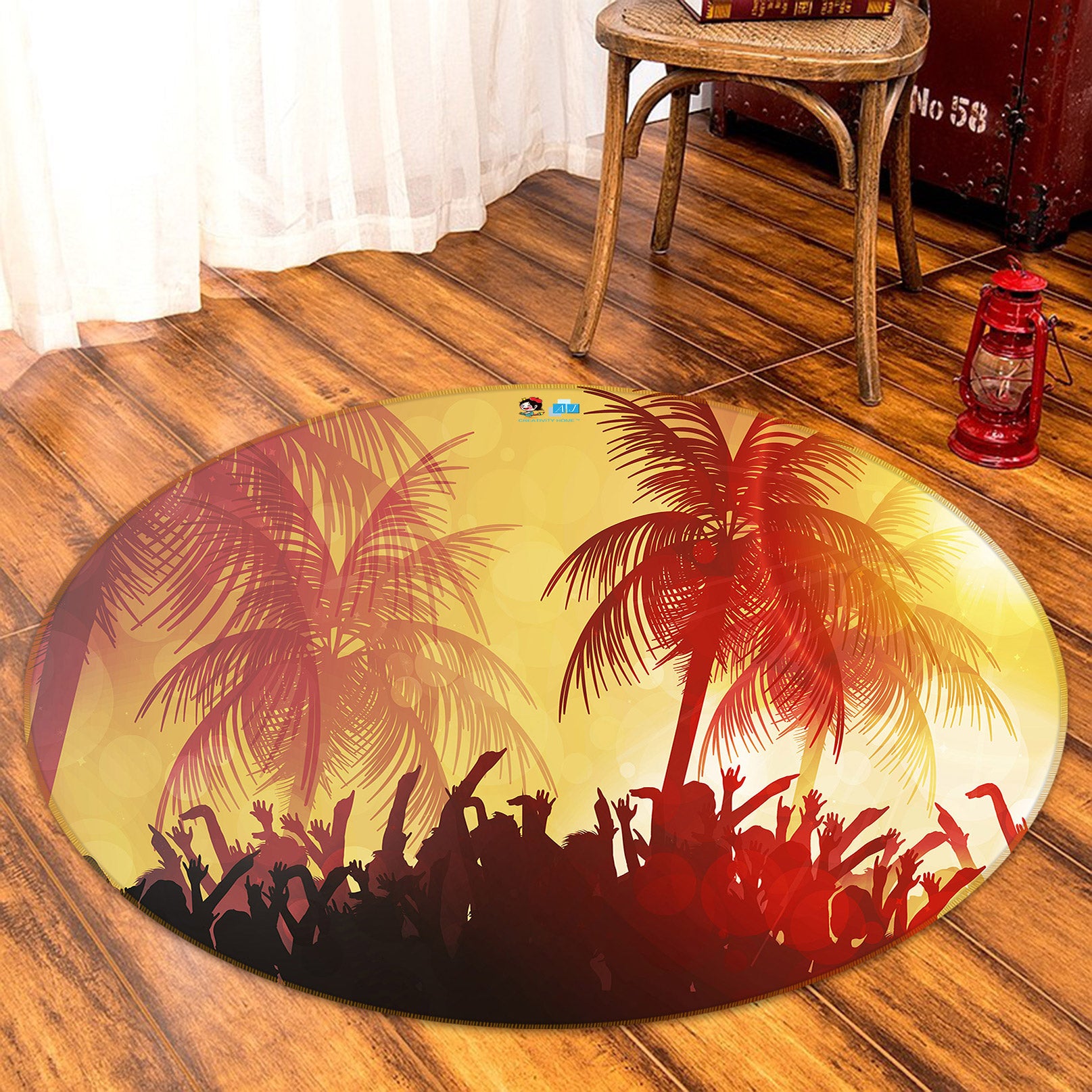 3D Red Coconut Tree 80234 Round Non Slip Rug Mat