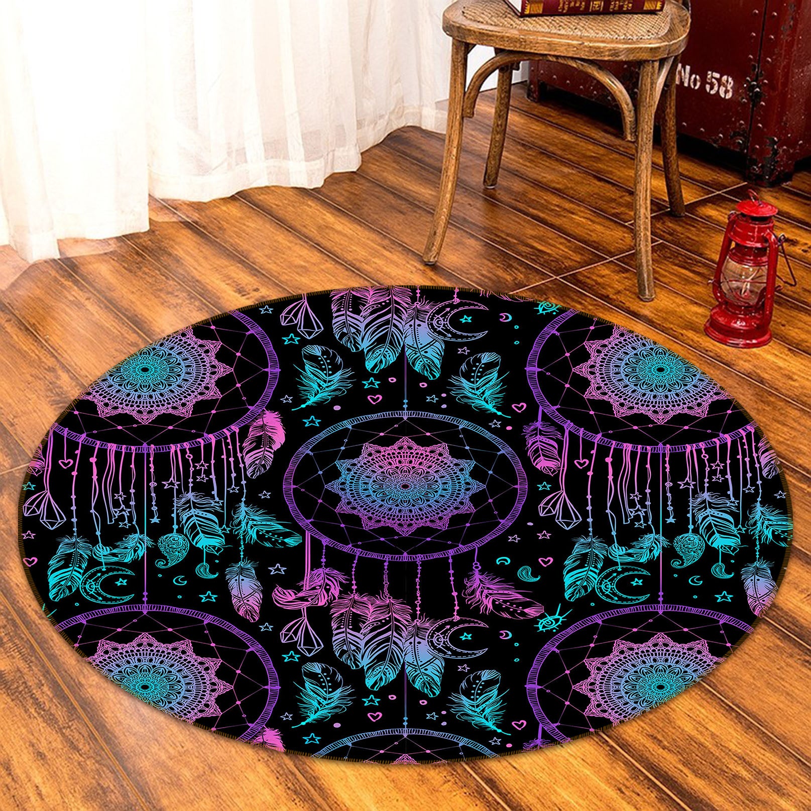 3D Pink Blue Dream Catcher 29063 Round Non Slip Rug Mat