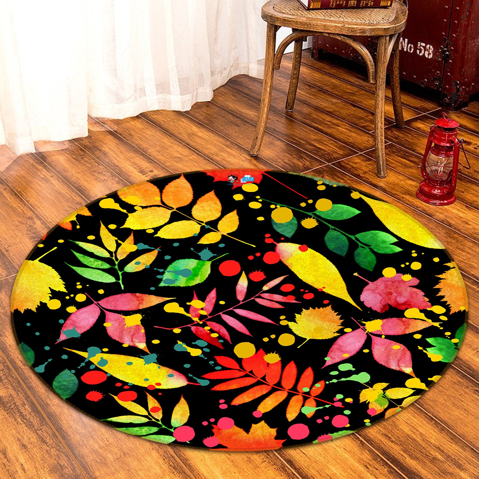 3D Colored Leaves 71258 Round Non Slip Rug Mat