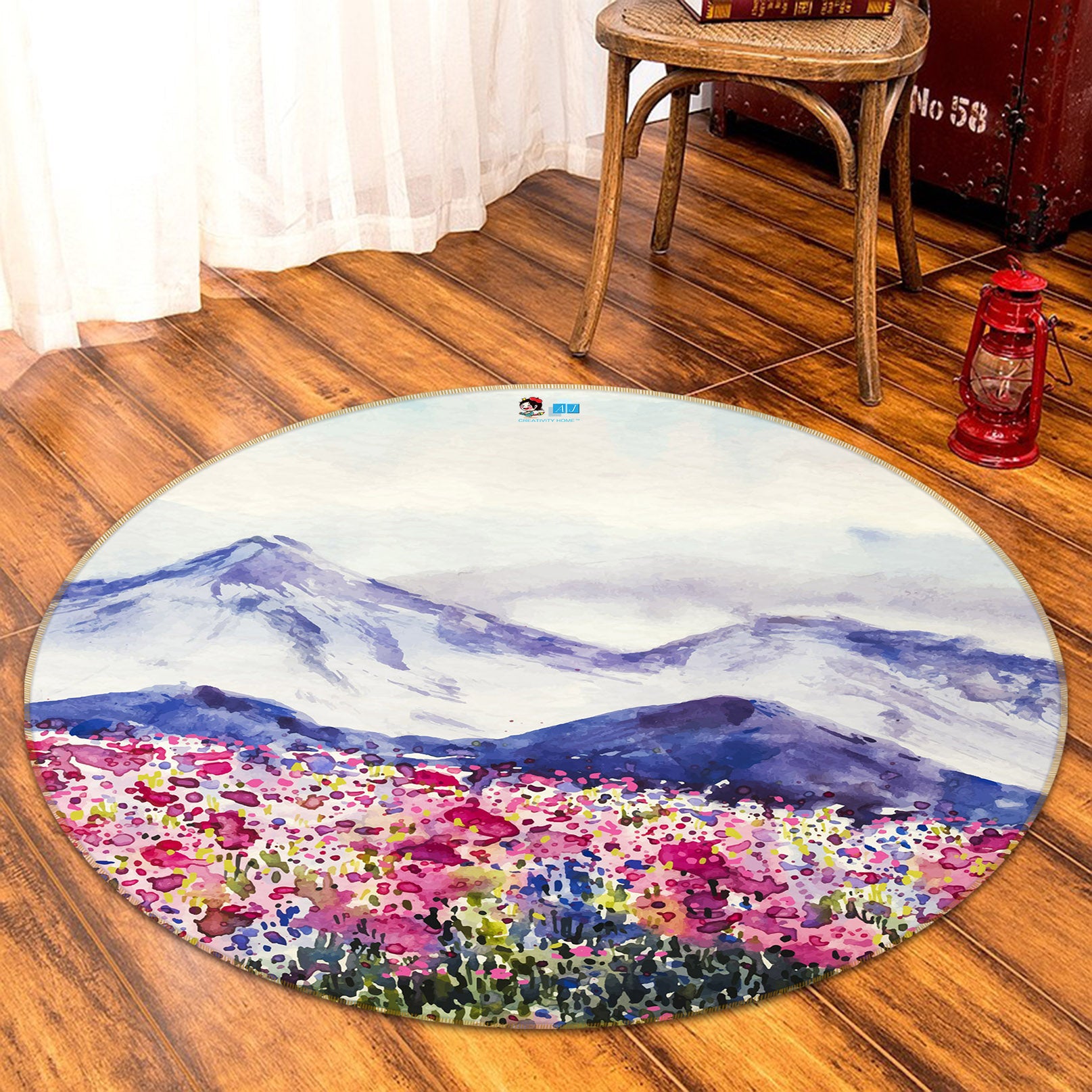 3D Flower Bush Snow Mountain 71282 Round Non Slip Rug Mat
