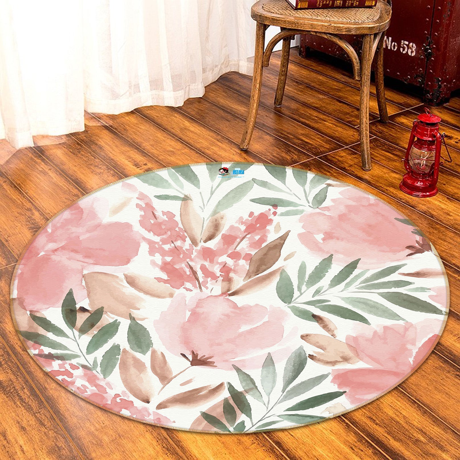 3D Pink Flowers 71276 Round Non Slip Rug Mat