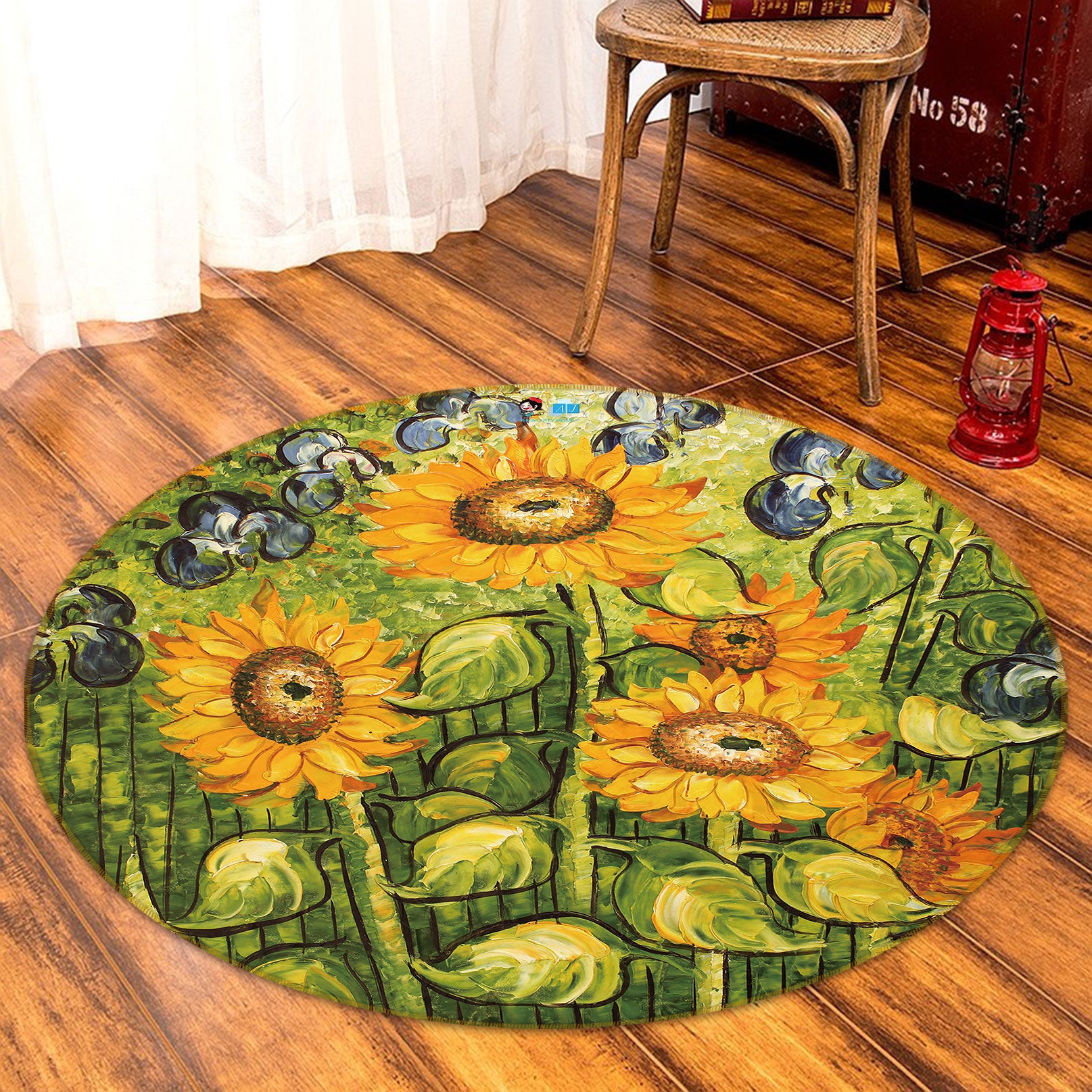 3D Oil Painting Sunflower 81004 Round Non Slip Rug Mat