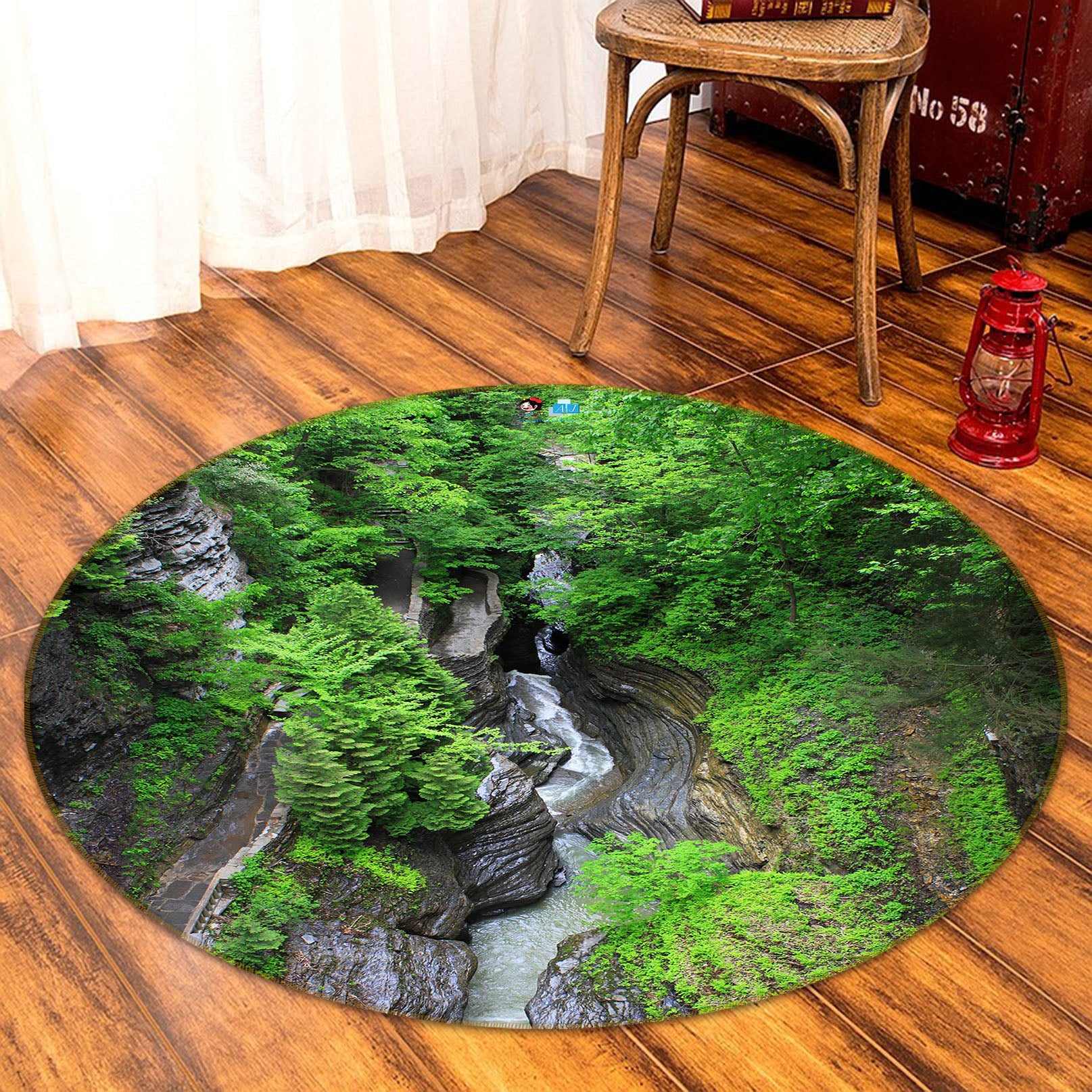 3D Jungle Mountain Stream 74075 Round Non Slip Rug Mat