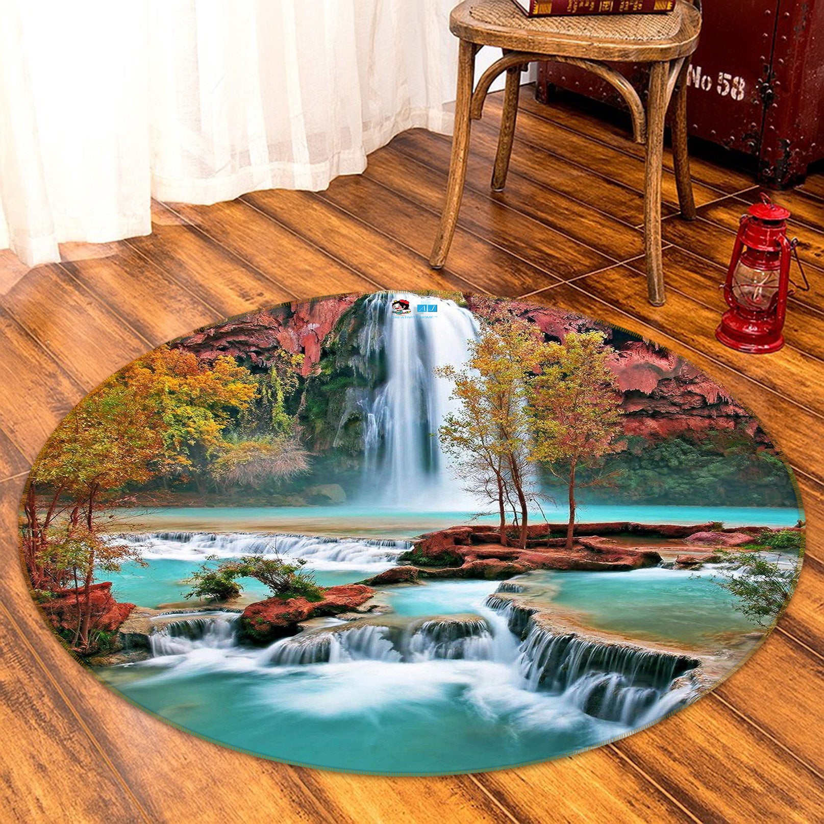 3D Waterfall 80281 Round Non Slip Rug Mat