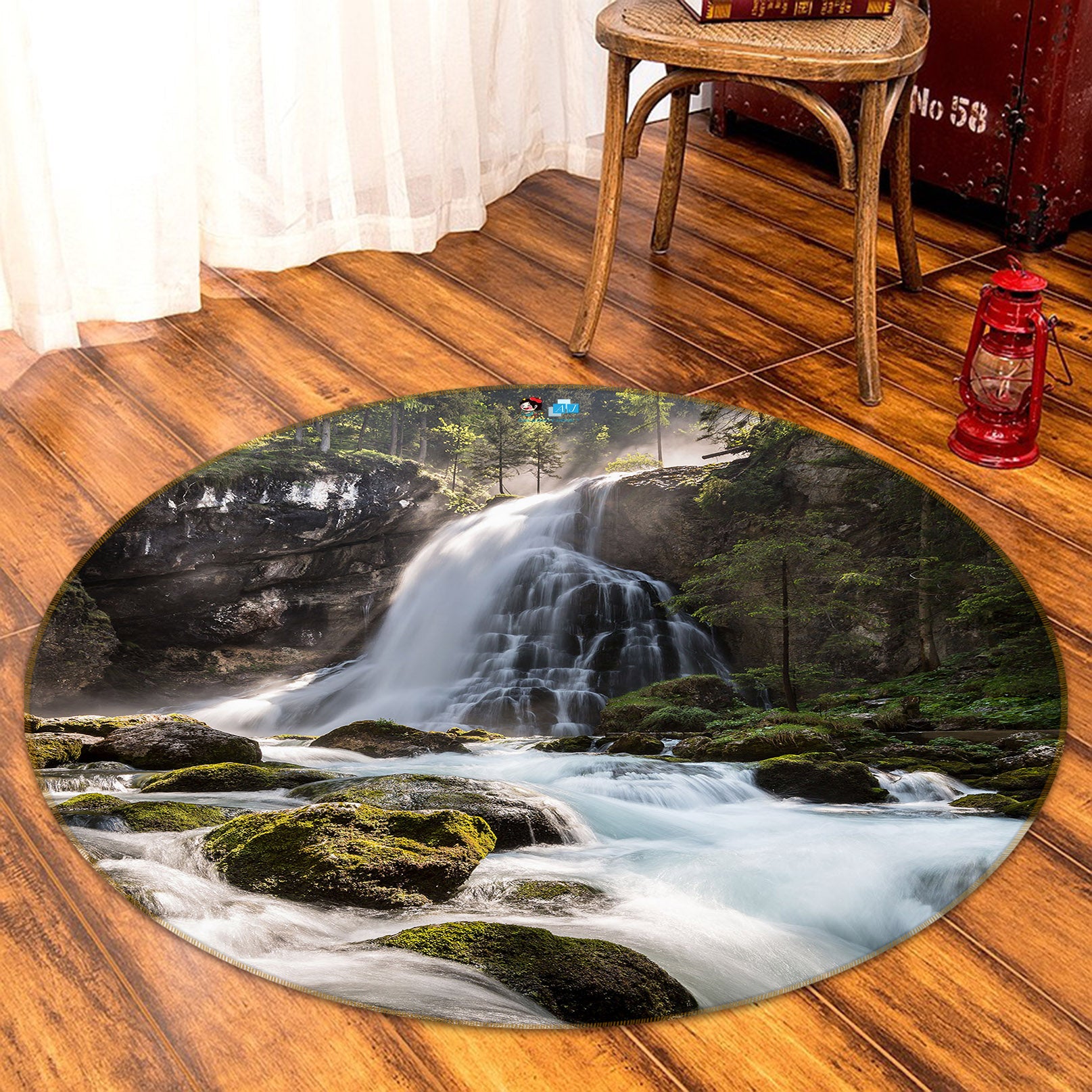 3D Waterfall 69068 Round Non Slip Rug Mat