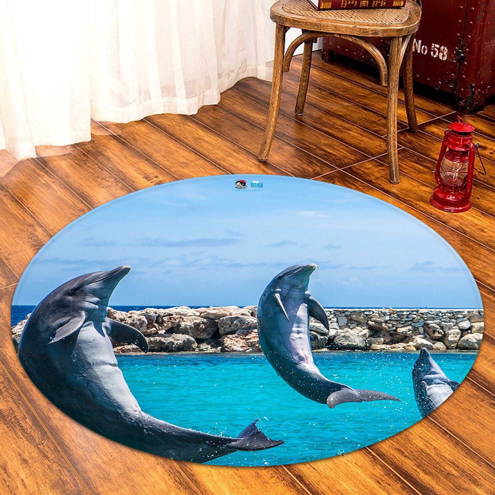 3D Dolphin 3624 Round Non Slip Rug Mat Mat AJ Creativity Home 