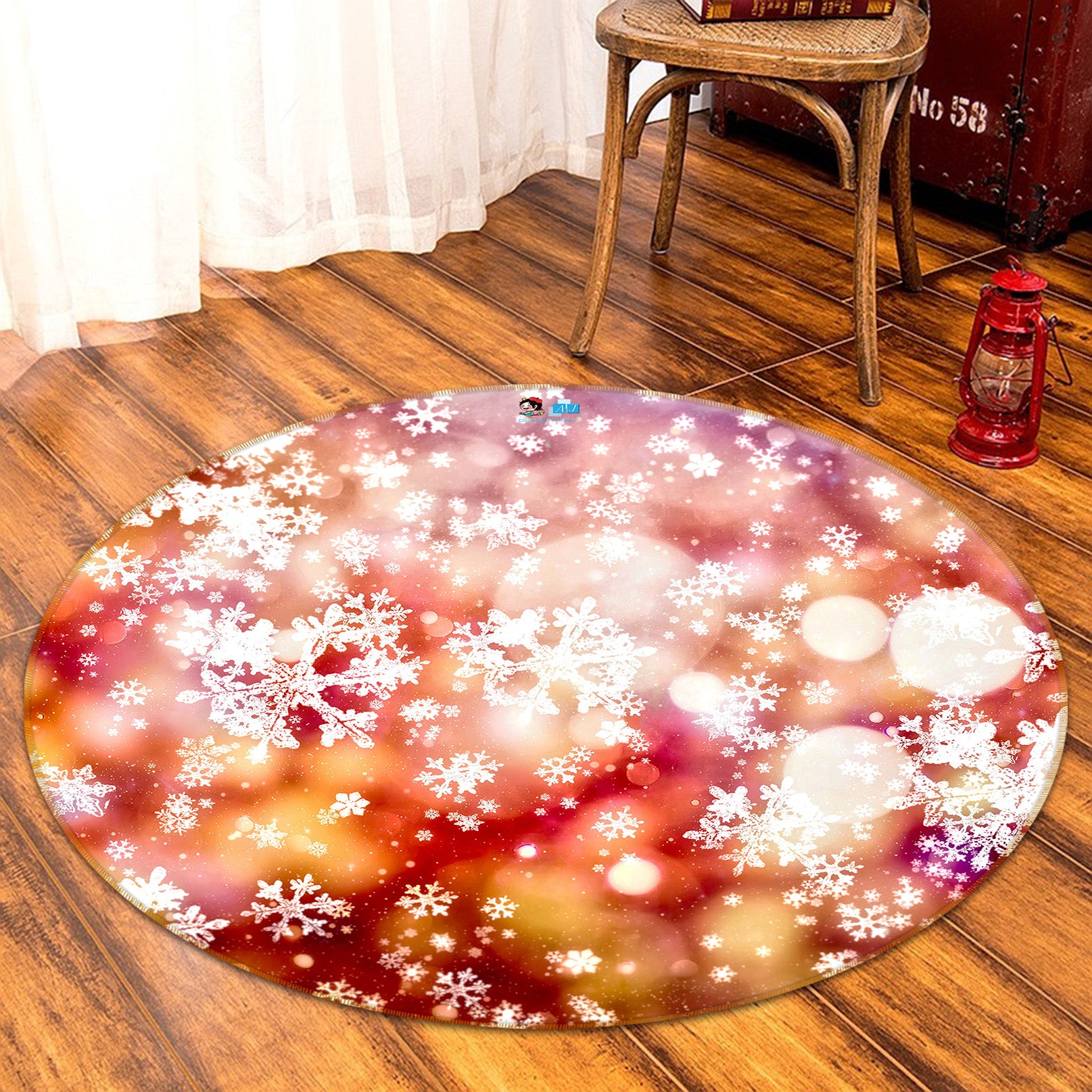 3D Snowflake 54189 Christmas Round Non Slip Rug Mat Xmas