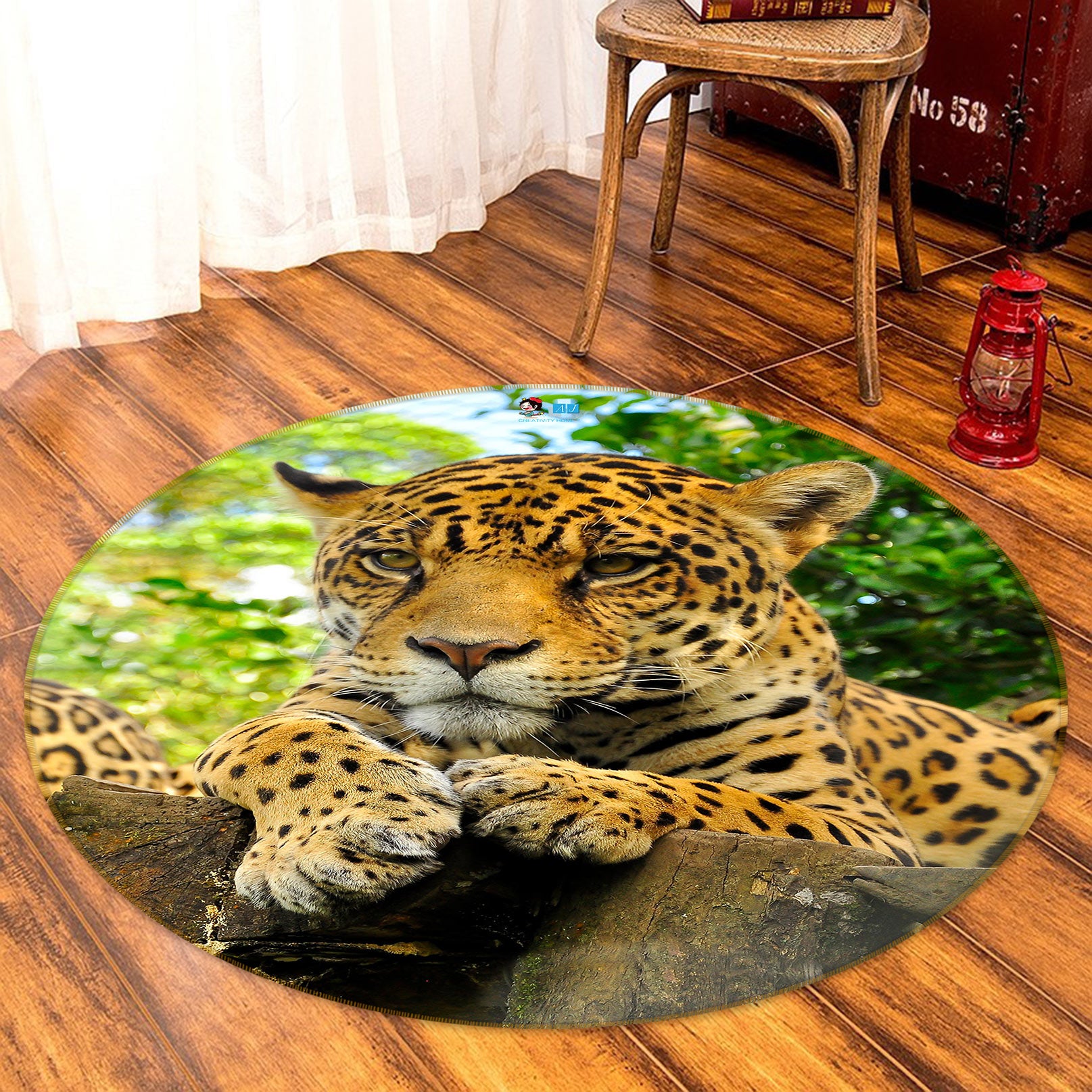 3D Trunk Leopard 81174 Round Non Slip Rug Mat