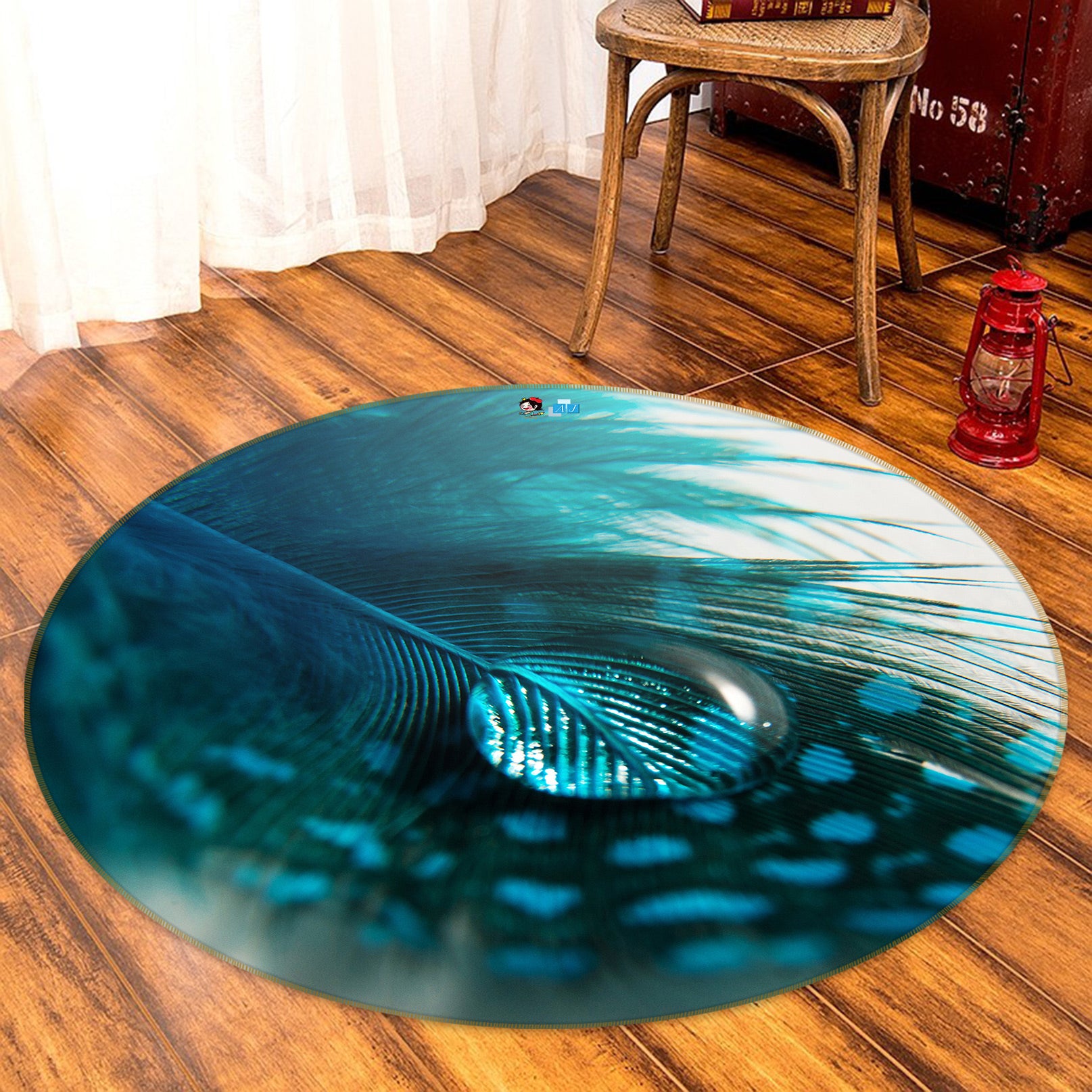 3D Peacock Feather 81158 Round Non Slip Rug Mat