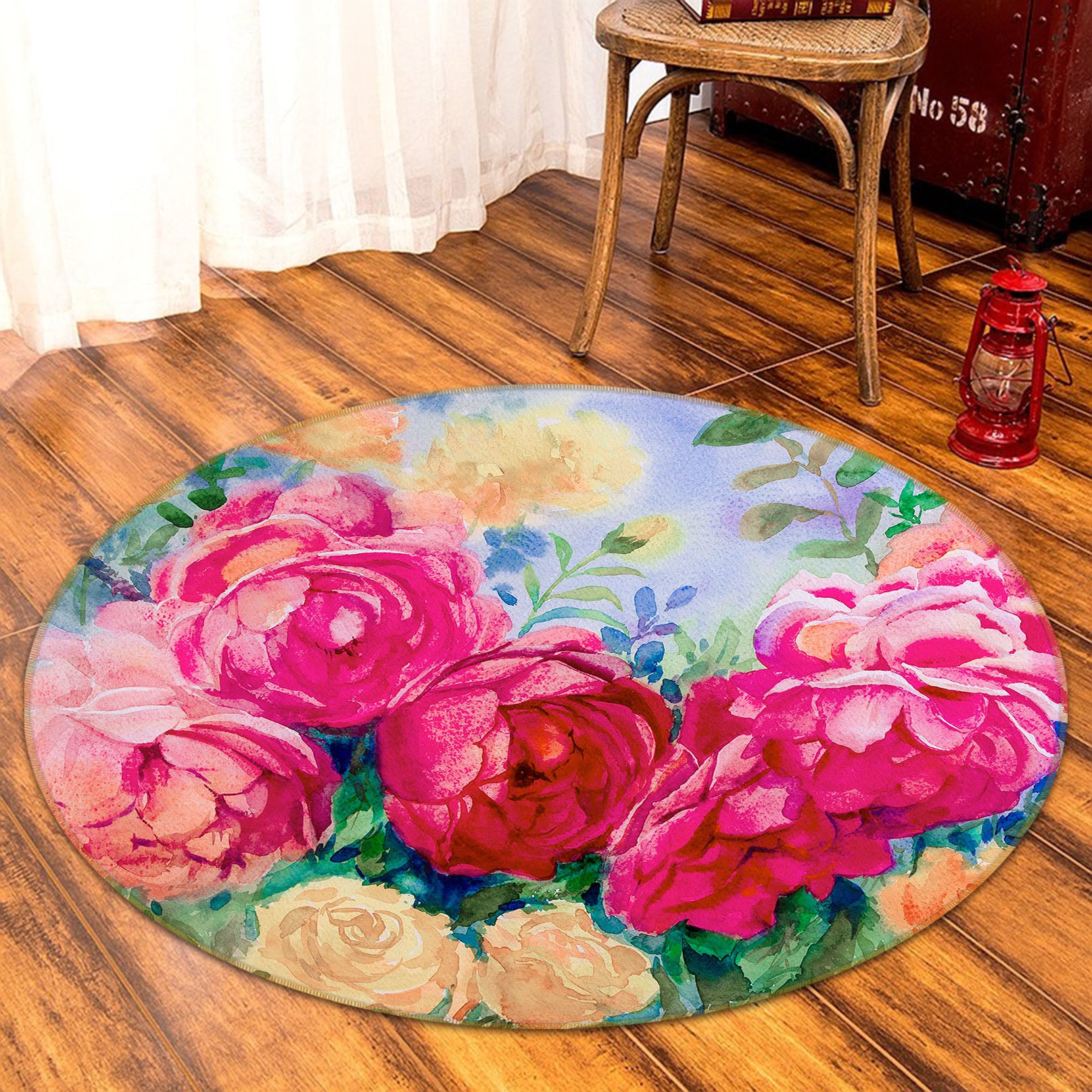 3D Colored Flowers 71209 Round Non Slip Rug Mat