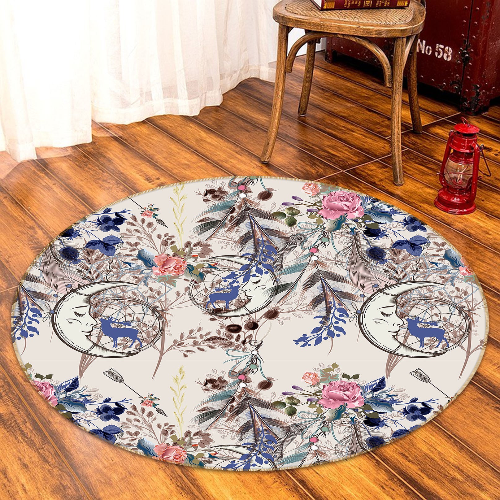 3D Moon Flower 29002 Round Non Slip Rug Mat