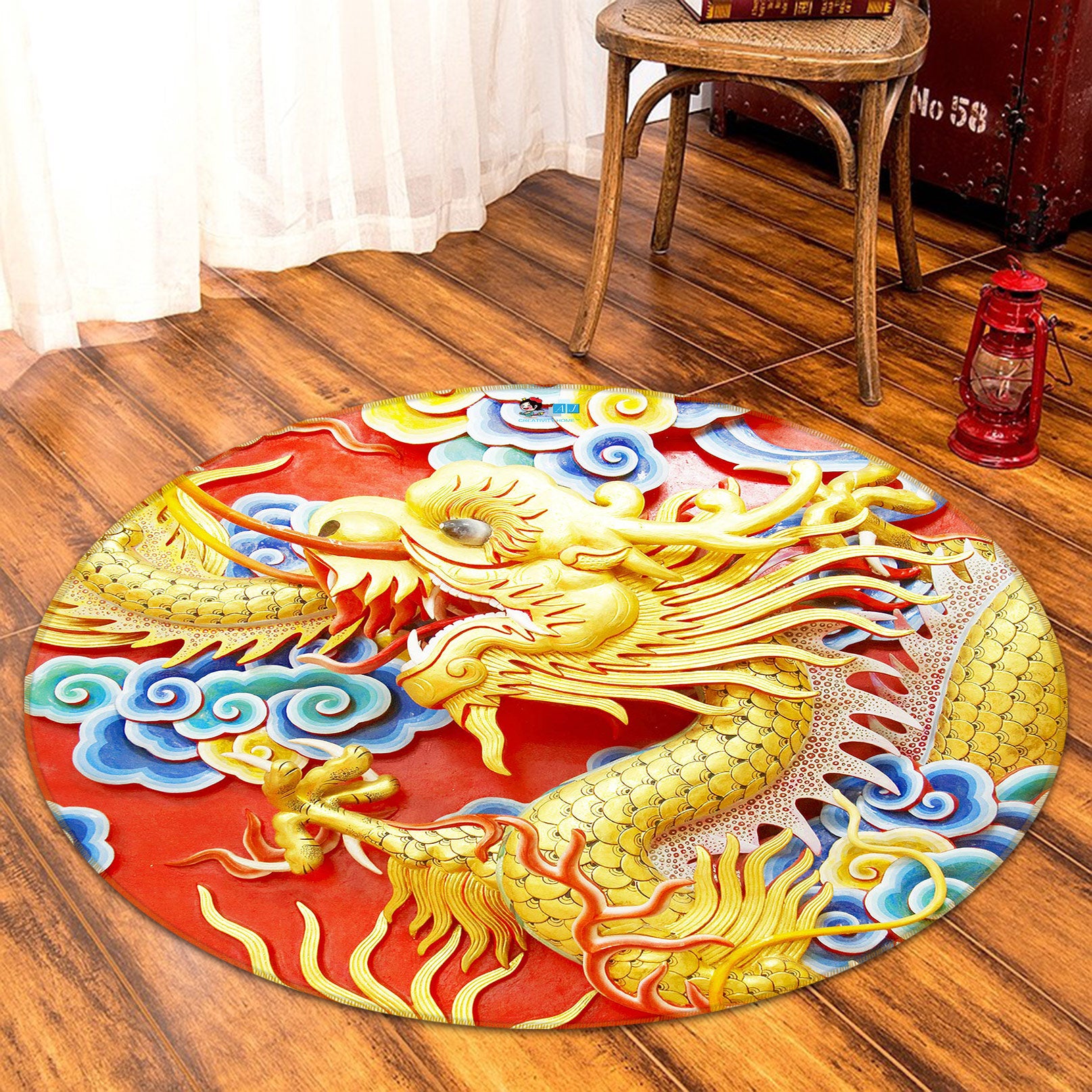 3D Golden Dragon Cloud 73008 Round Non Slip Rug Mat