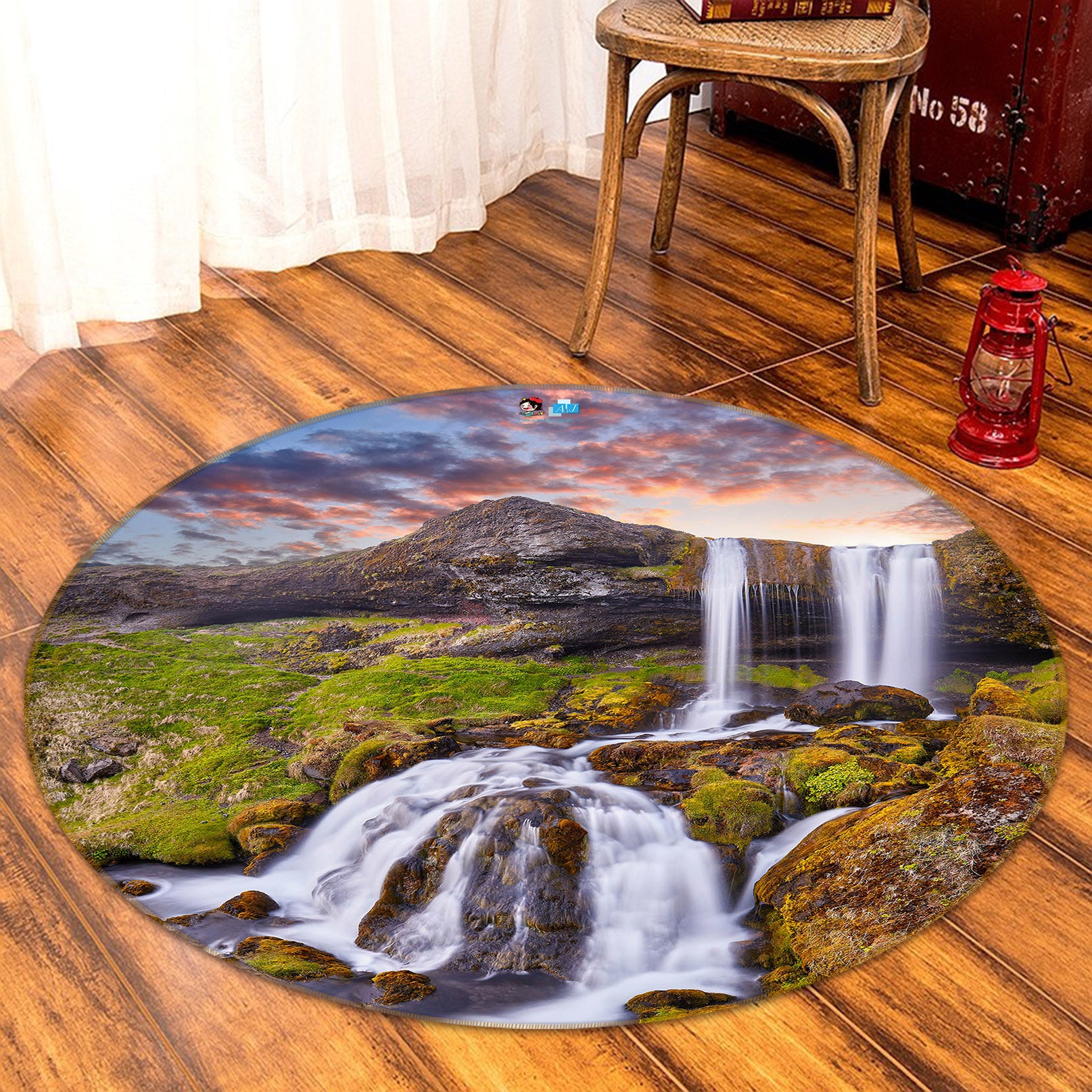 3D Mountain Waterfall 69140 Round Non Slip Rug Mat