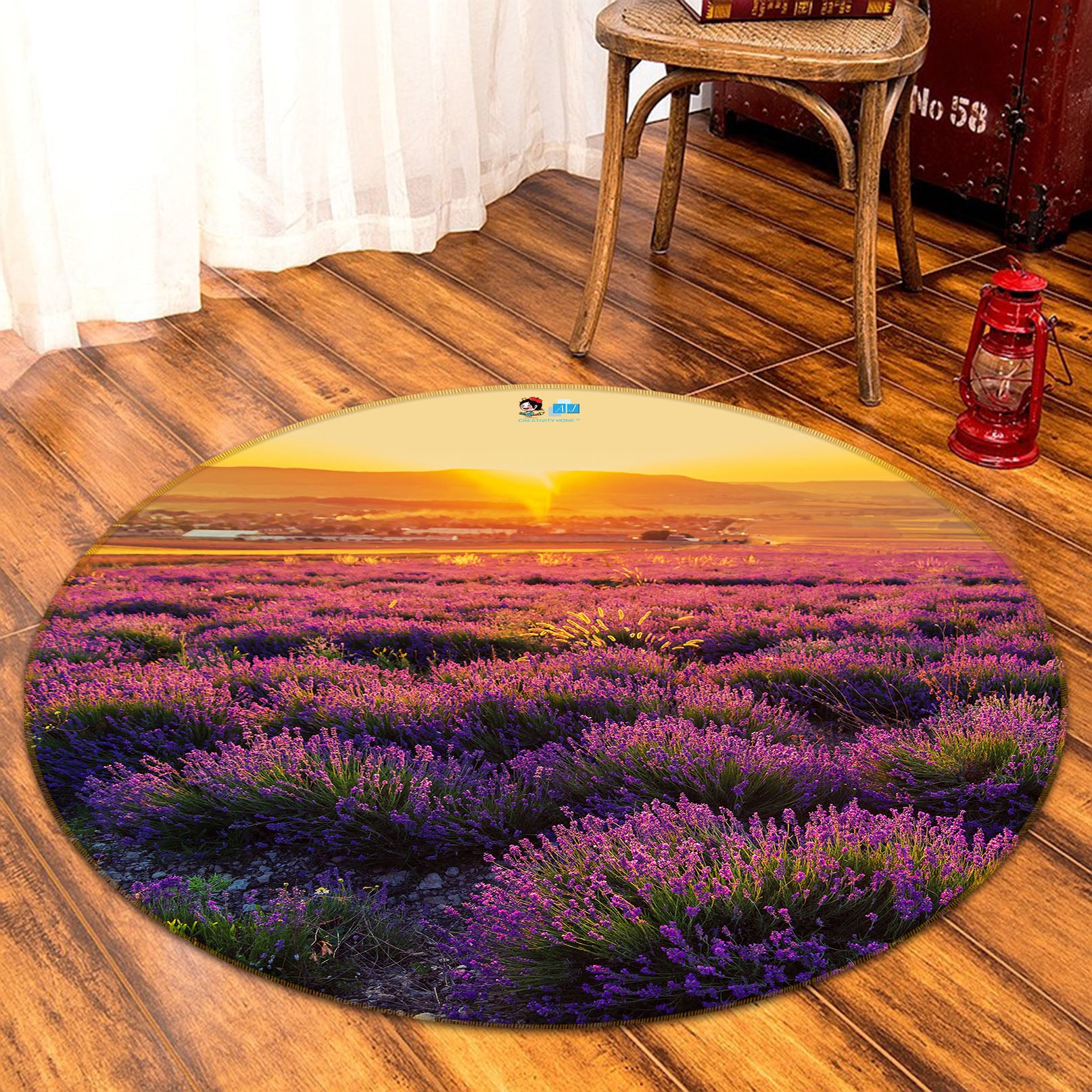 3D Purple Flowers 81049 Round Non Slip Rug Mat
