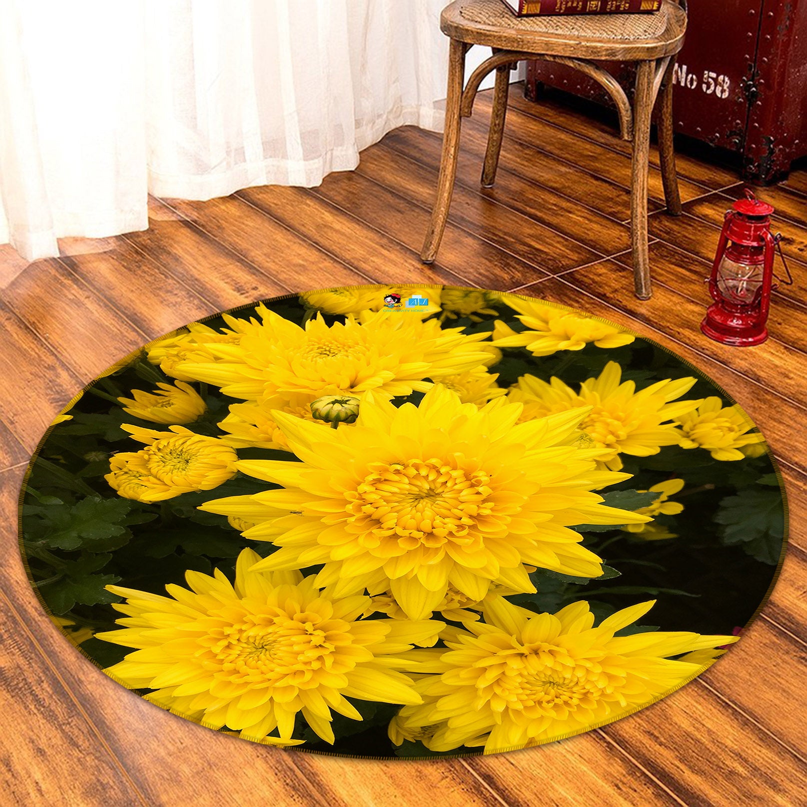 3D Yellow Chrysanthemum 71173 Round Non Slip Rug Mat