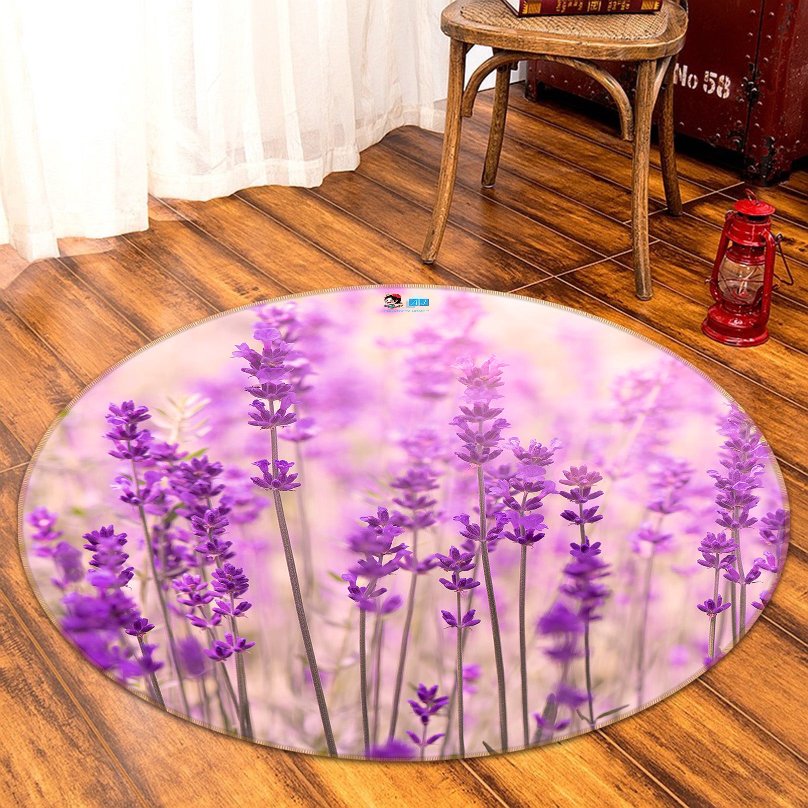 3D Purple Flowers 81073 Round Non Slip Rug Mat