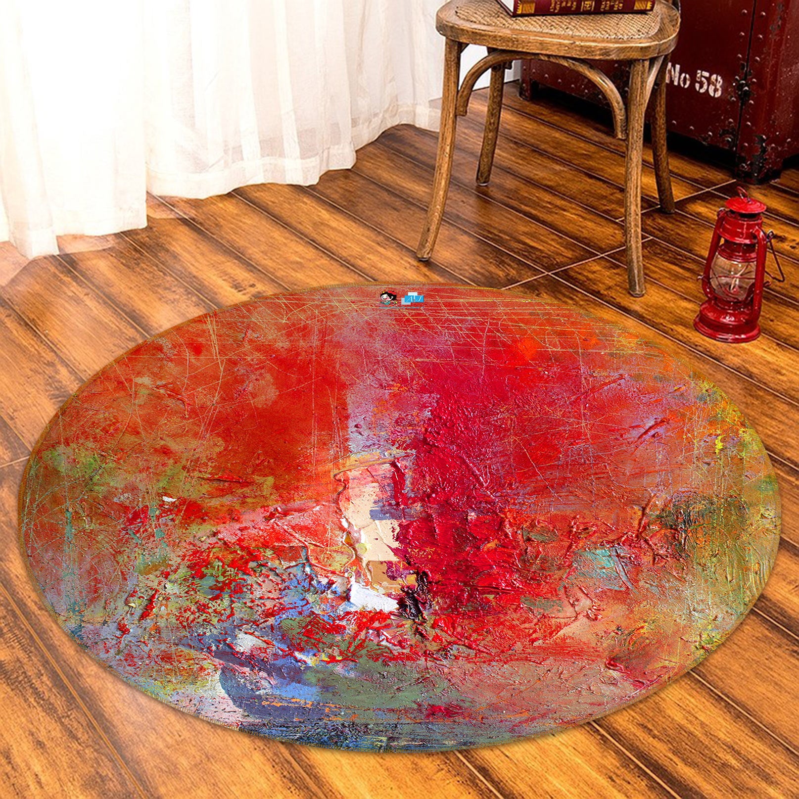 3D Paint Abstract Red 81014 Round Non Slip Rug Mat
