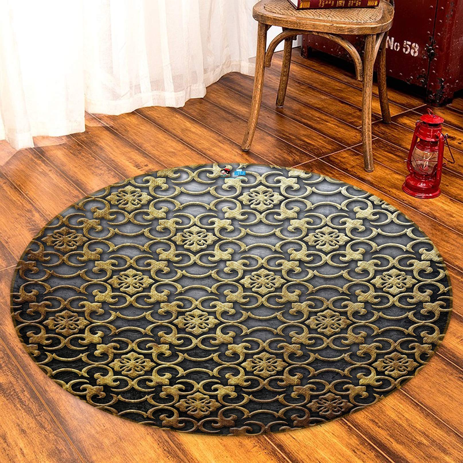 3D Golden Pattern 80271 Round Non Slip Rug Mat