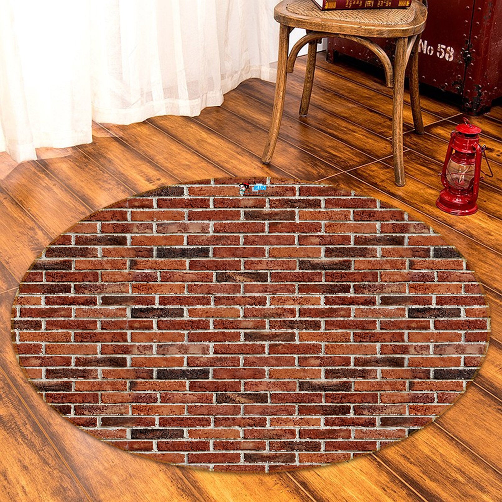 3D Red Brick Wall 73016 Round Non Slip Rug Mat