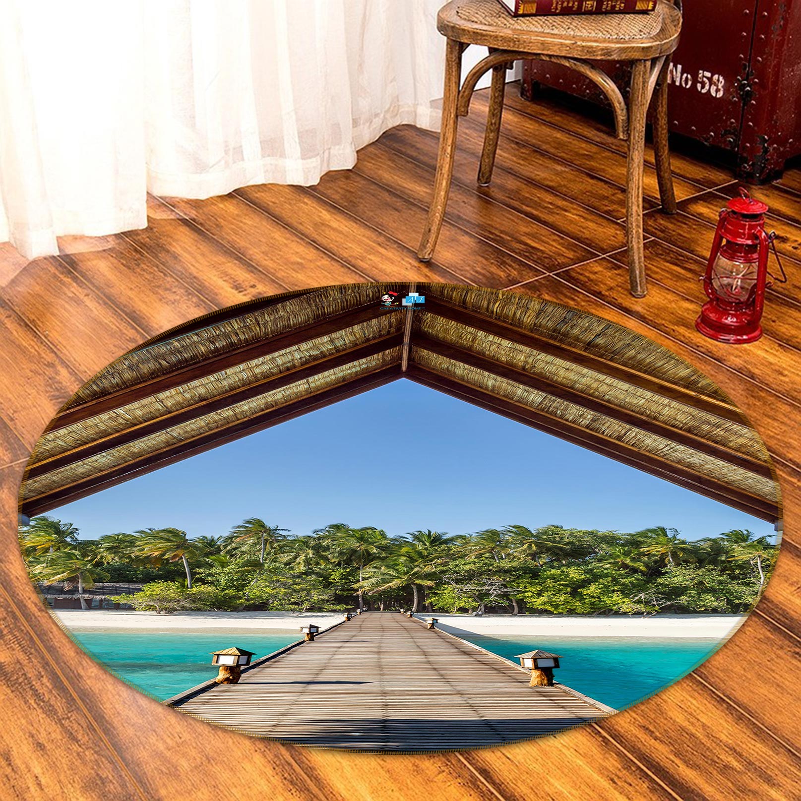 3D Seaside Corridor 72137 Round Non Slip Rug Mat