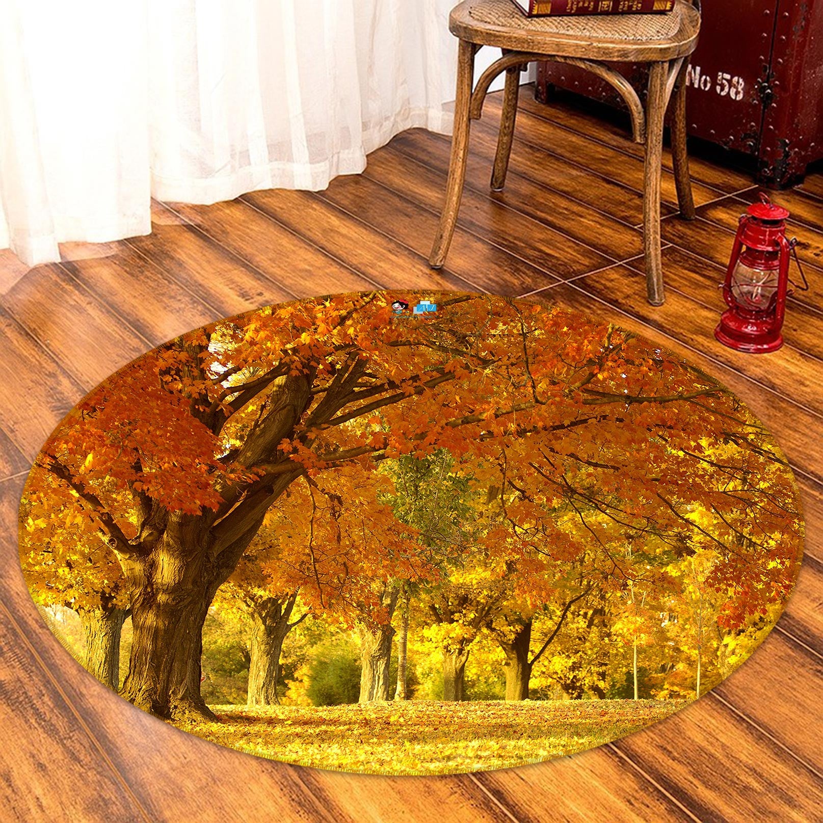 3D Yellow Forest 72263 Round Non Slip Rug Mat