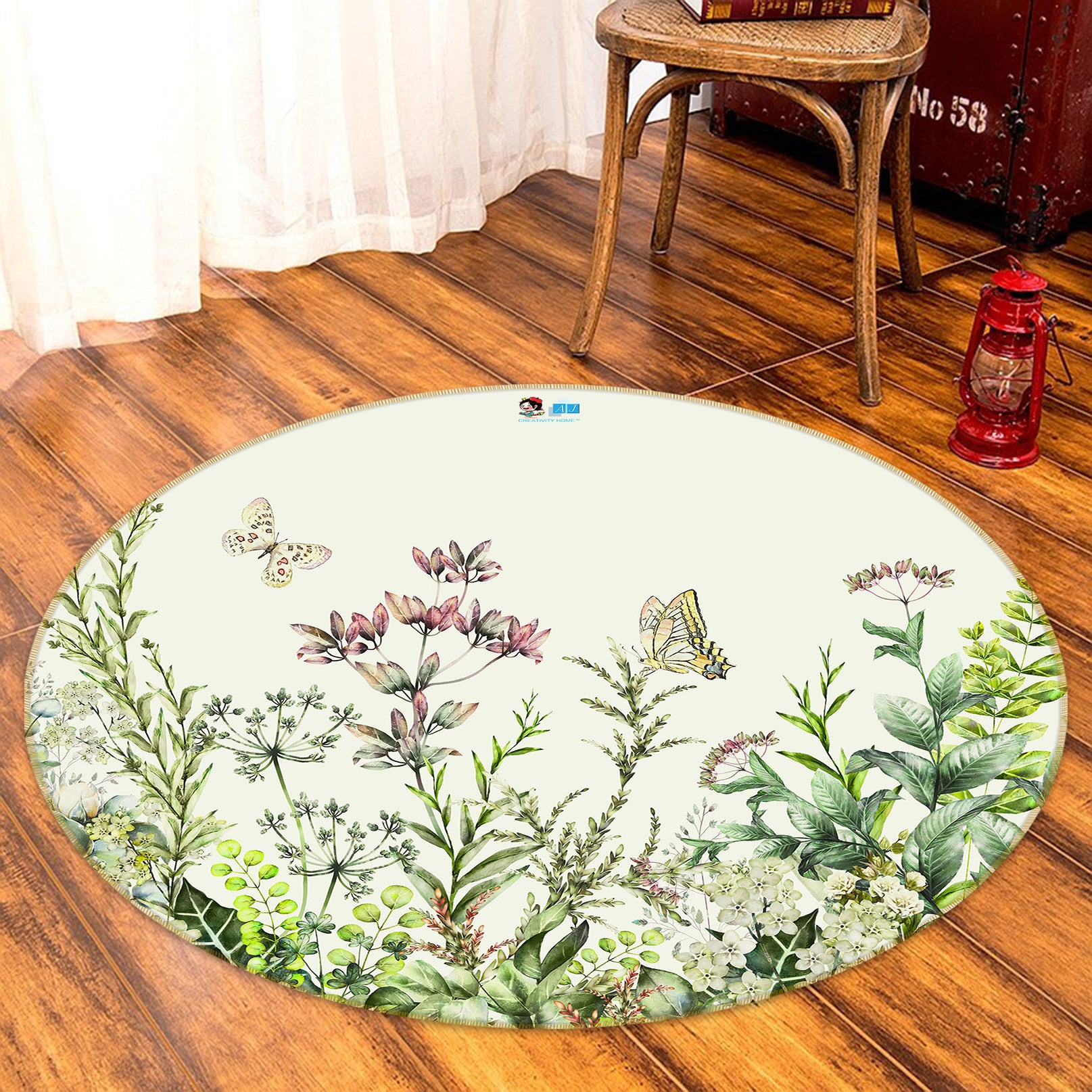 3D Hand Painted Flower Bush 80233 Round Non Slip Rug Mat