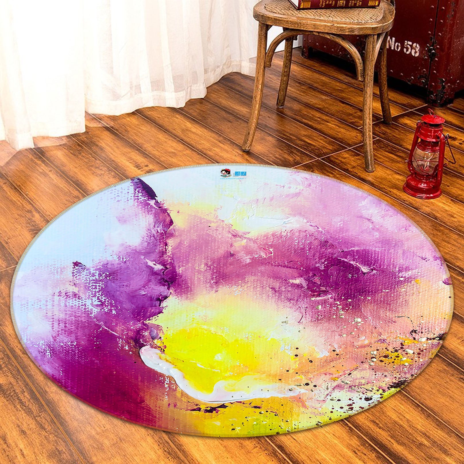 3D Purple Watercolor 929 Skromova Marina Rug Round Non Slip Rug Mat
