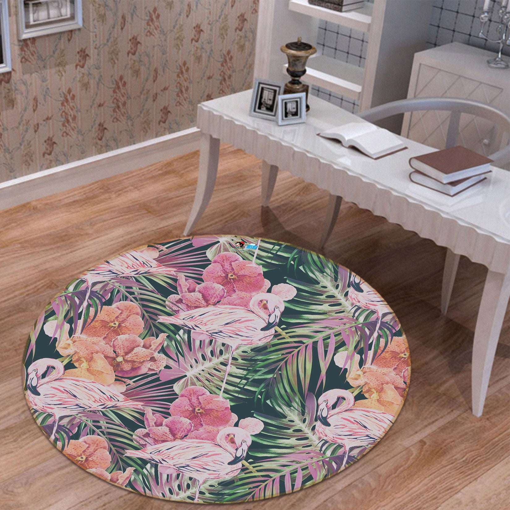 3D Flowers Leaves 64132 Round Non Slip Rug Mat