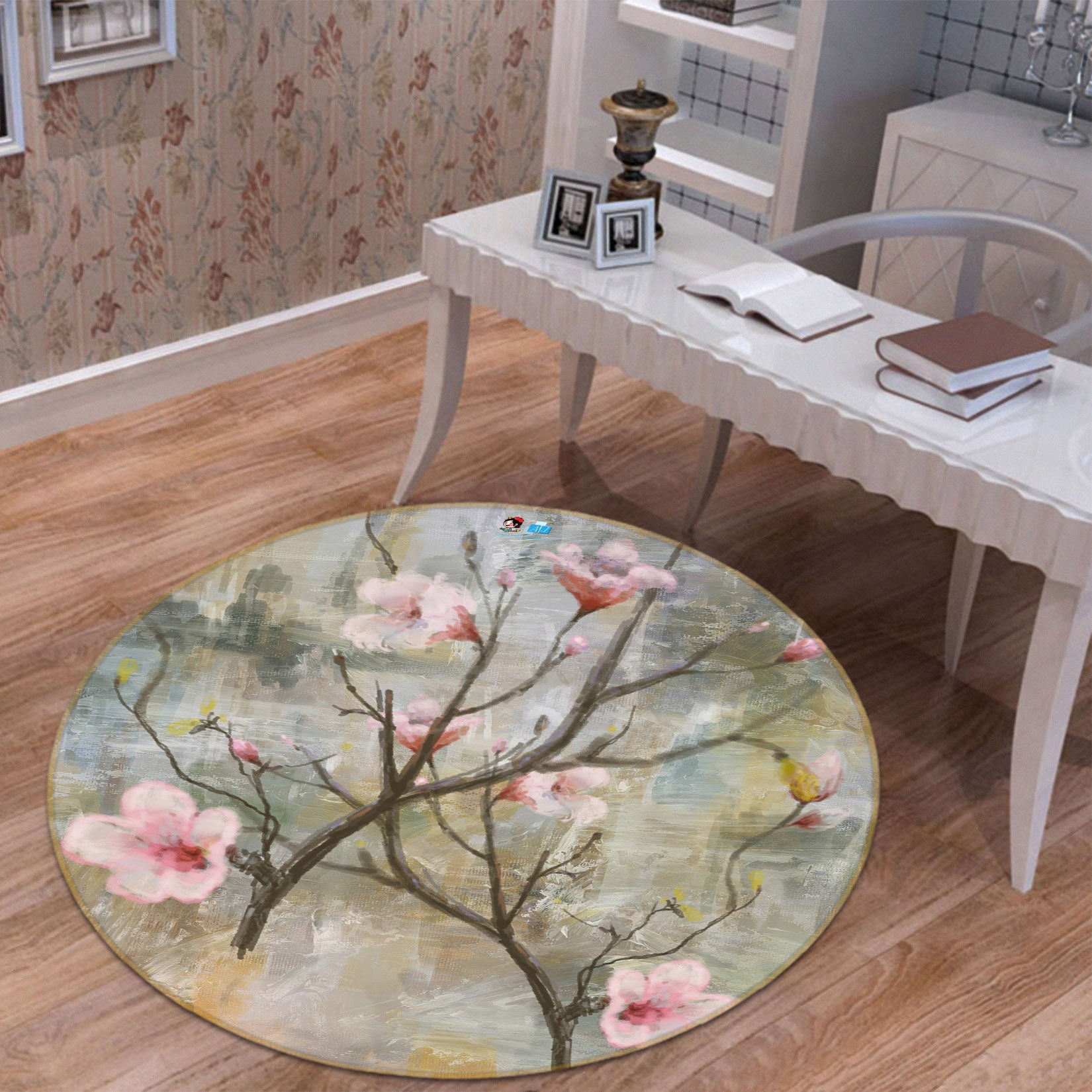 3D Peach Blossom Branch 71250 Round Non Slip Rug Mat