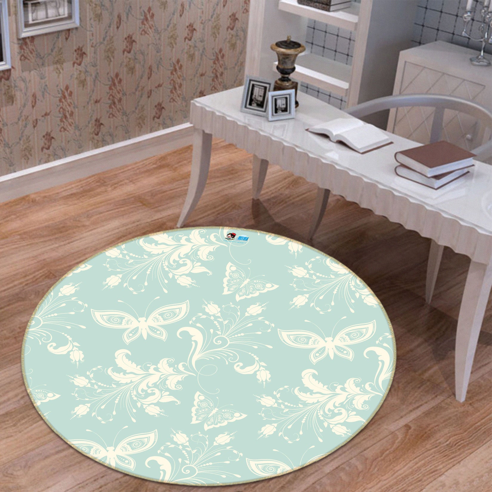 3D Butterfly Pattern 64054 Round Non Slip Rug Mat