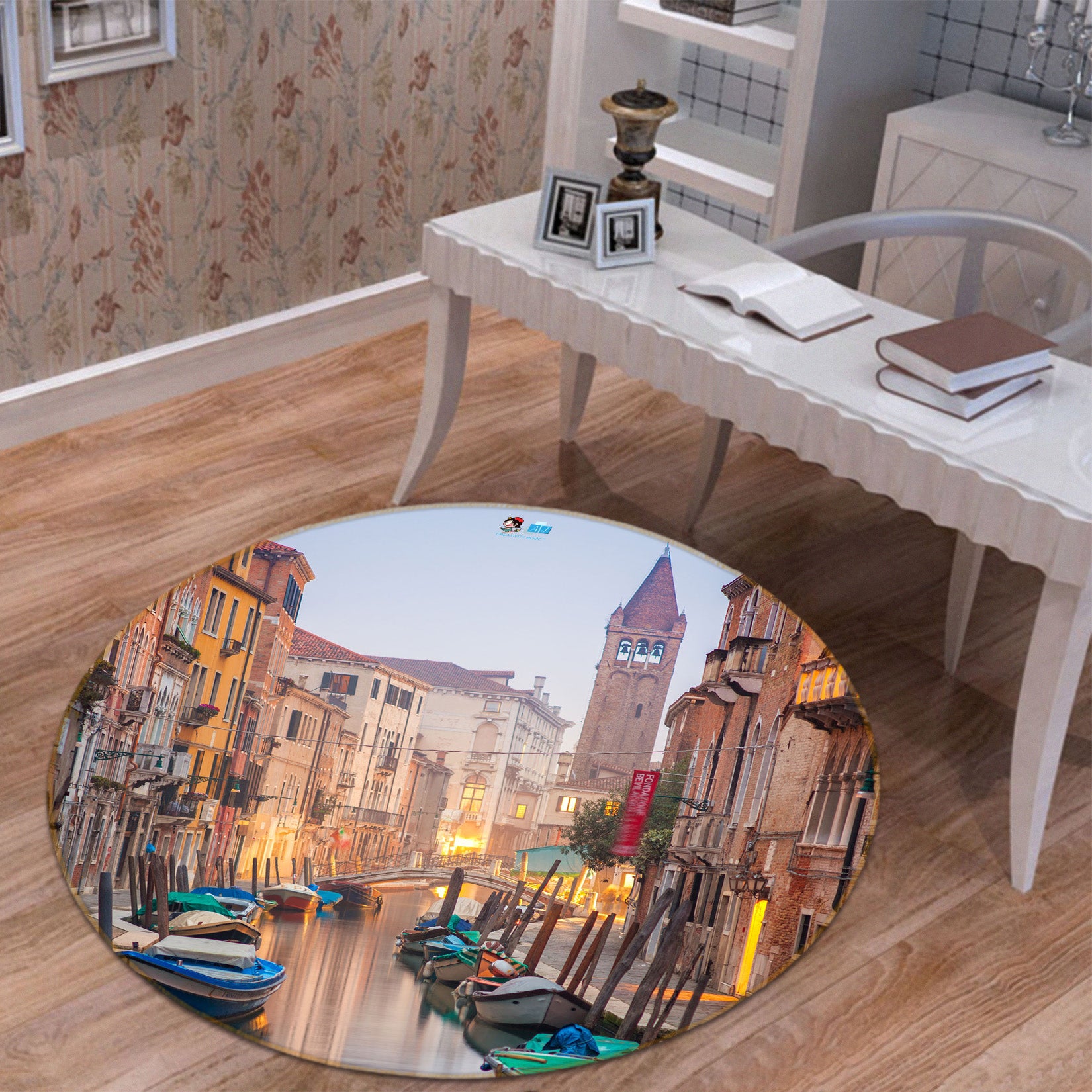 3D Venice On The Water Ferry 72042 Round Non Slip Rug Mat