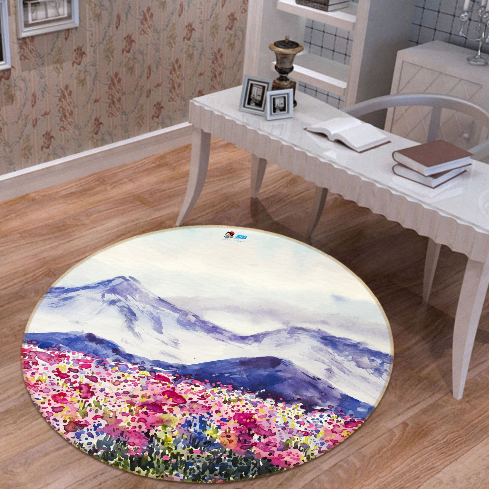 3D Flower Bush Snow Mountain 71282 Round Non Slip Rug Mat