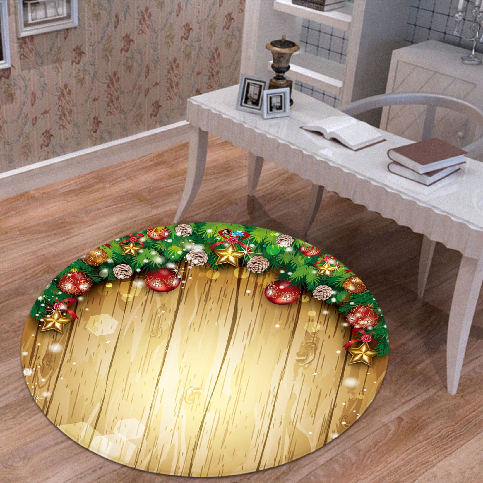 3D Board Christmas Decoration 098 Round Non Slip Rug Mat Mat AJ Creativity Home 