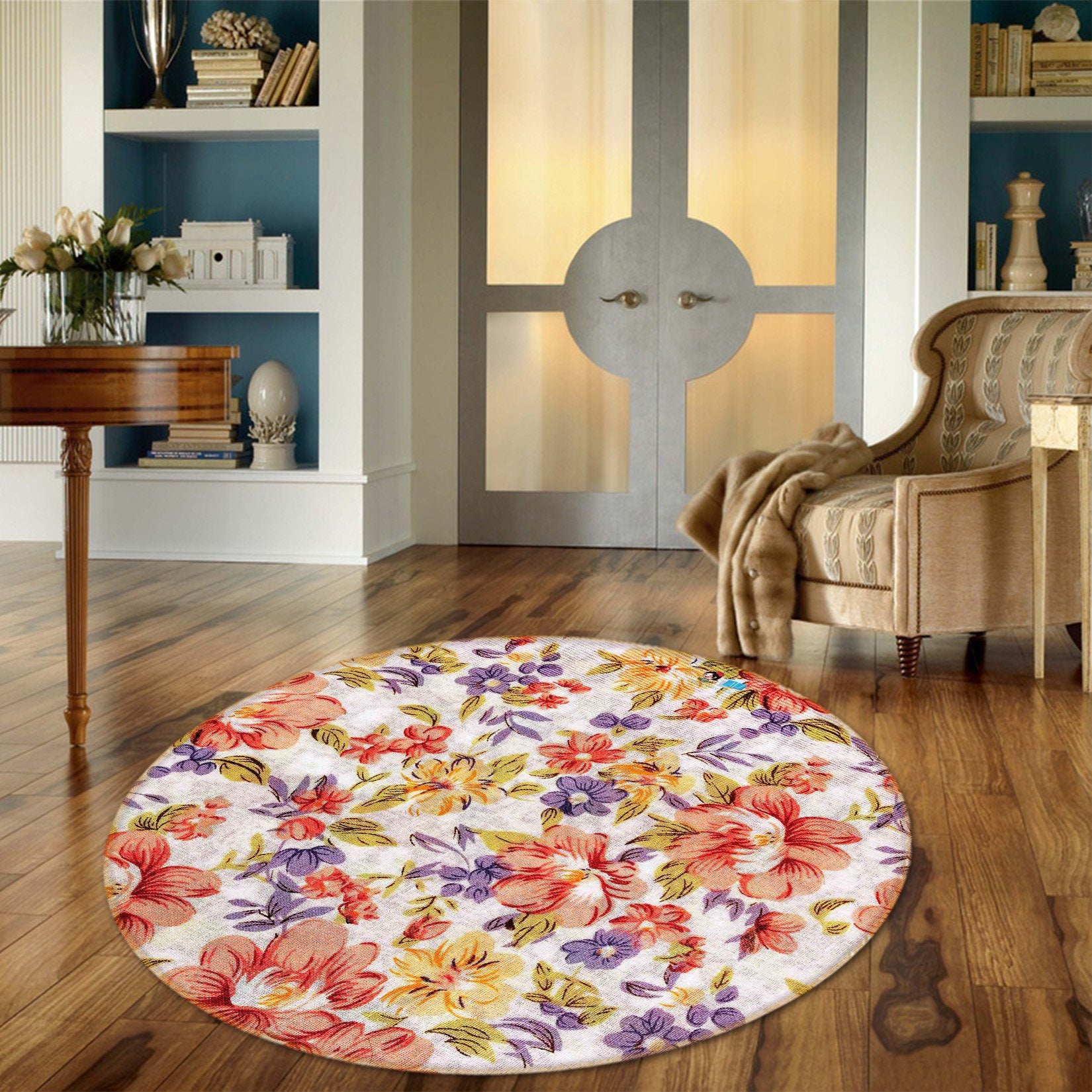 3D Flower Pattern Group 243 Round Non Slip Rug Mat Mat AJ Creativity Home 