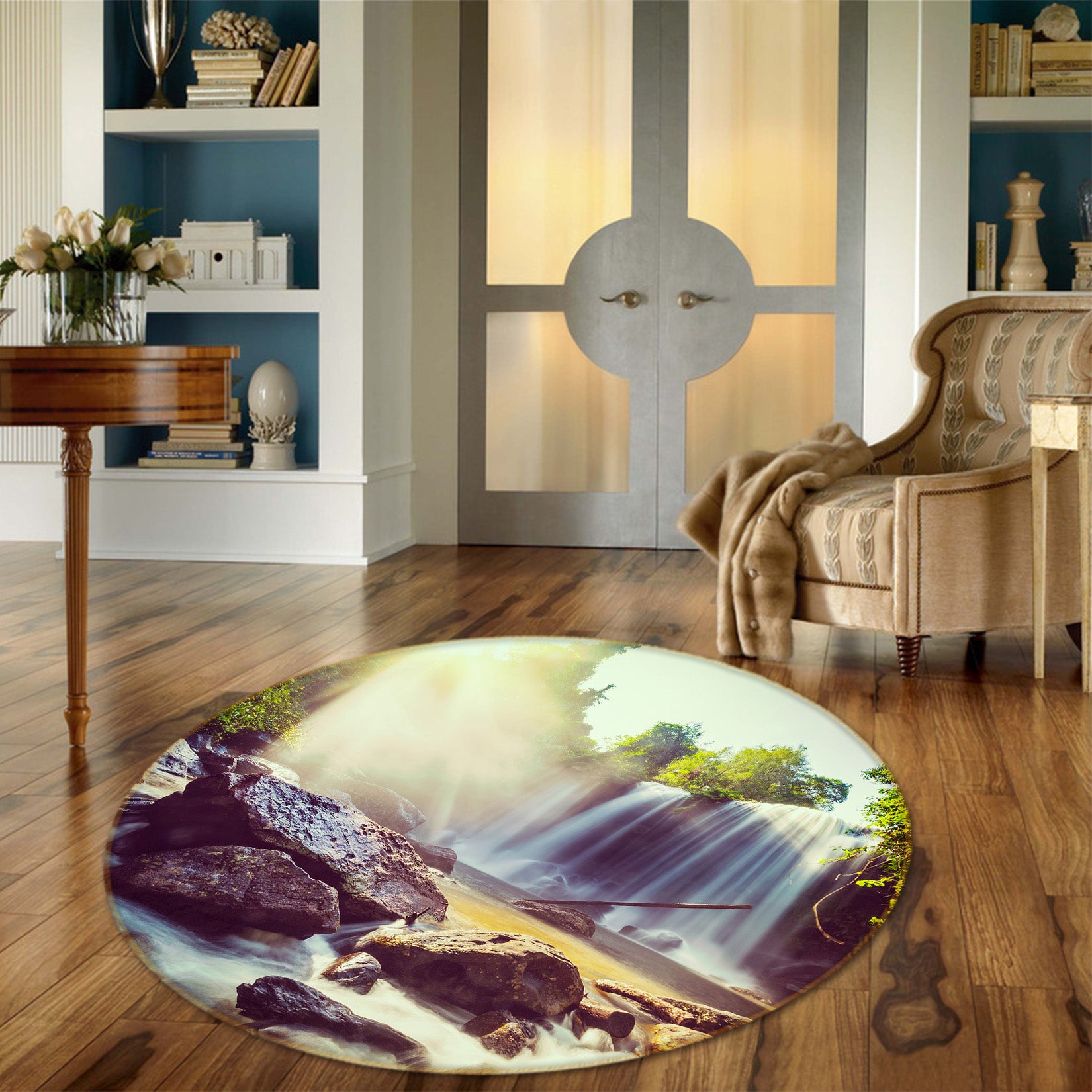 3D Waterfall 71185 Round Non Slip Rug Mat