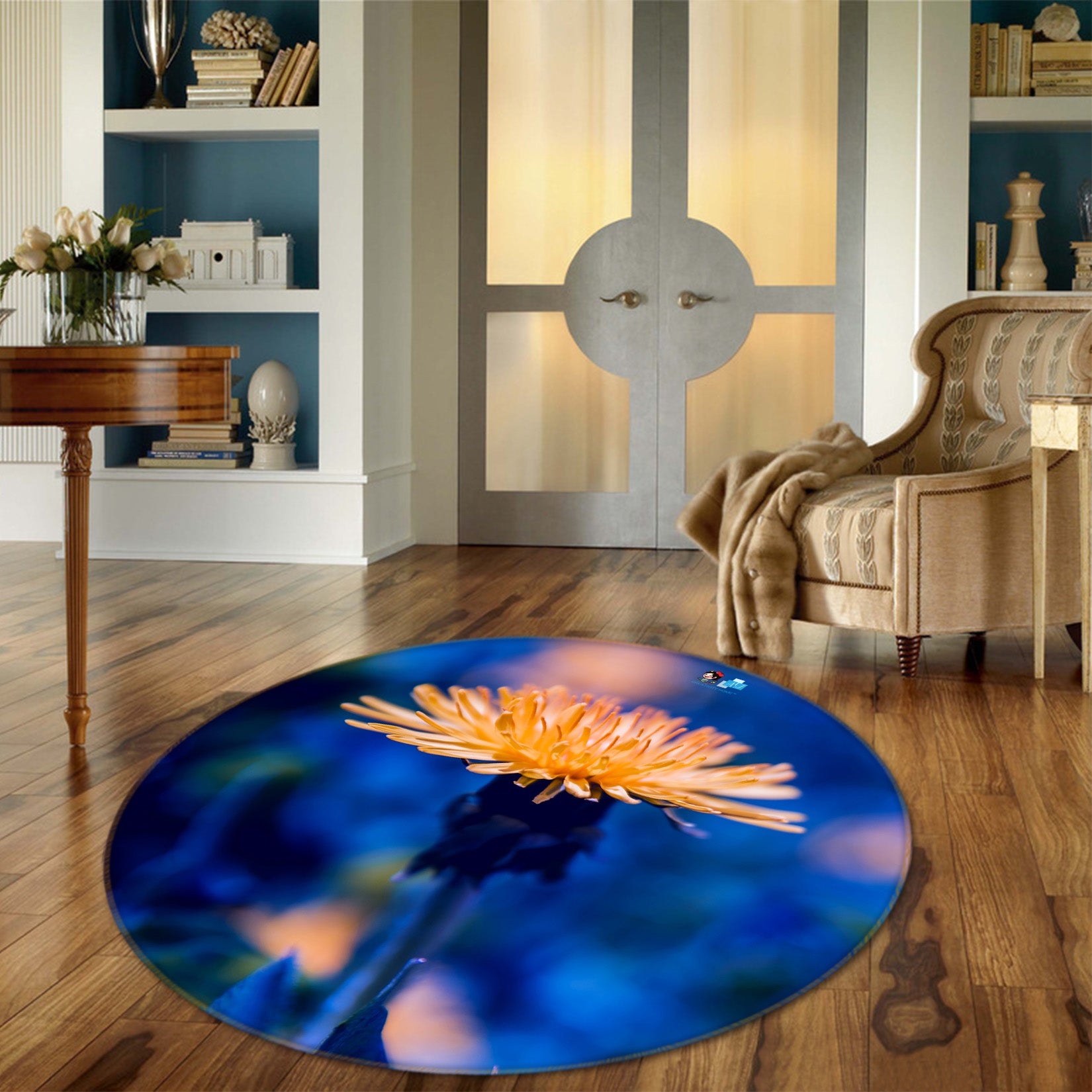 3D Flowers 81091 Round Non Slip Rug Mat